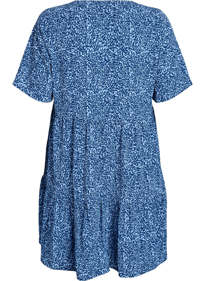 Short sleeve dress with a-line and cutlines, Blue, Packshot image number 1