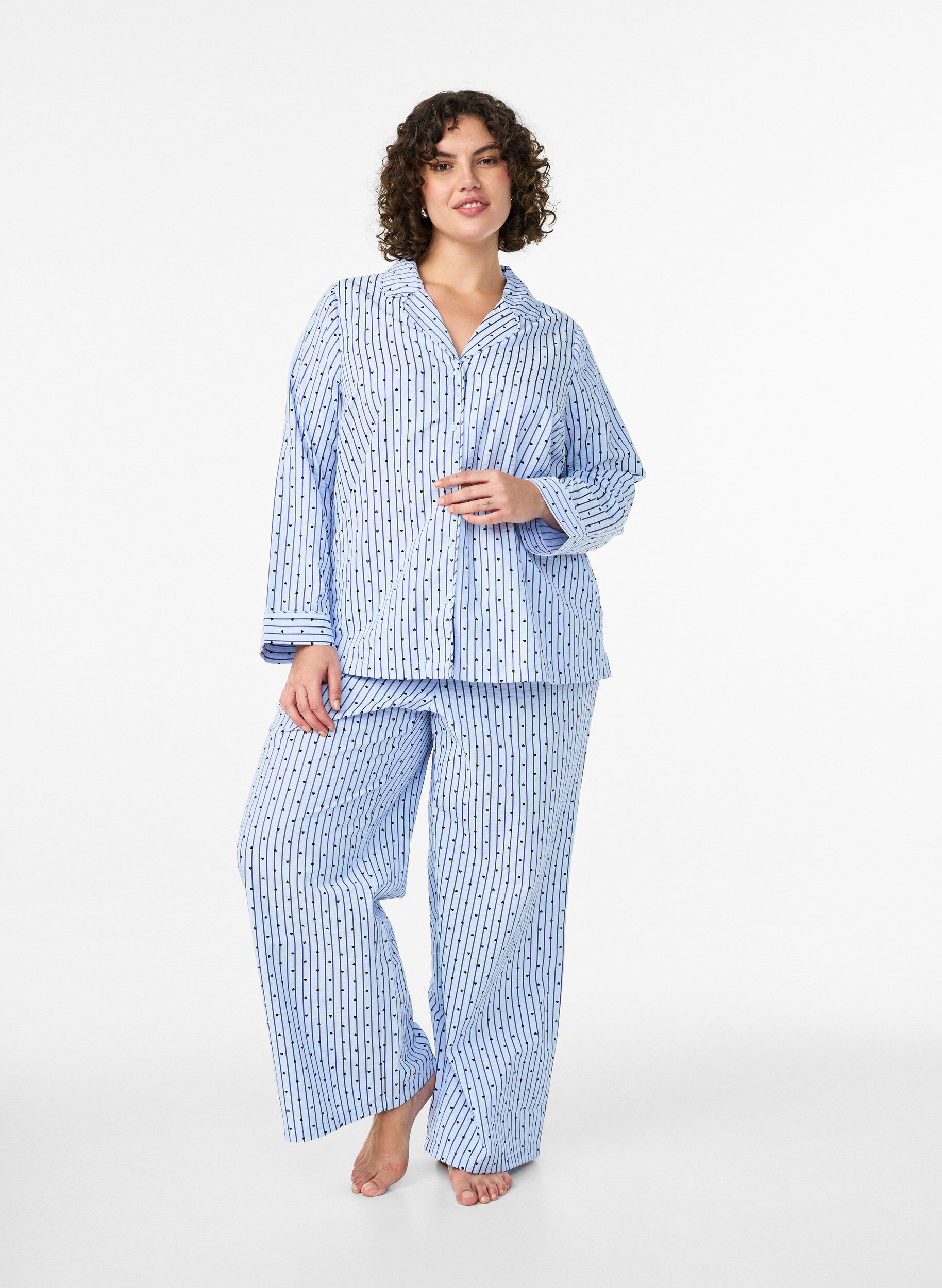 Zizzifashion Loose seersucker pyjama trousers with high waist, Light Blue, Model image number 0