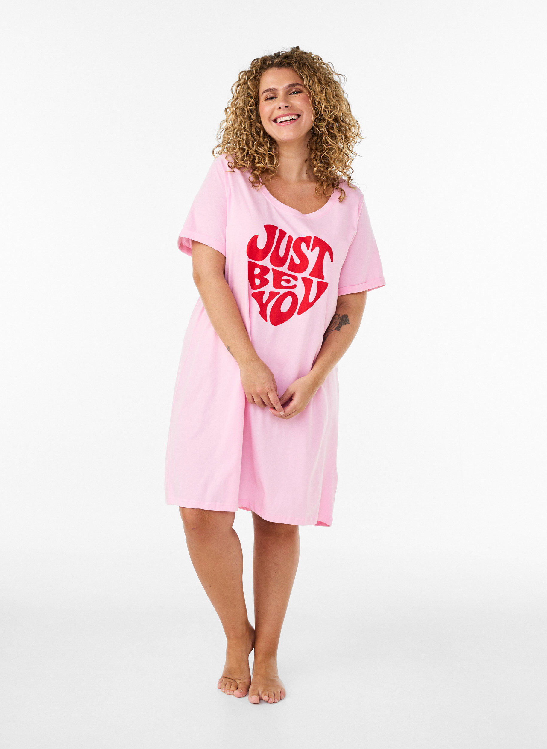 ZizzifashionShort-sleeved nightgown in organic cotton, Pink, Model image number 1