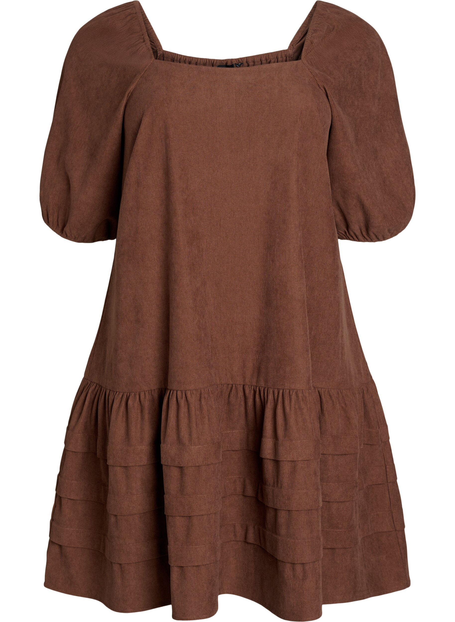 Zizzifashion Short corduroy dress with square neckline, Brown, Packshot image number 0