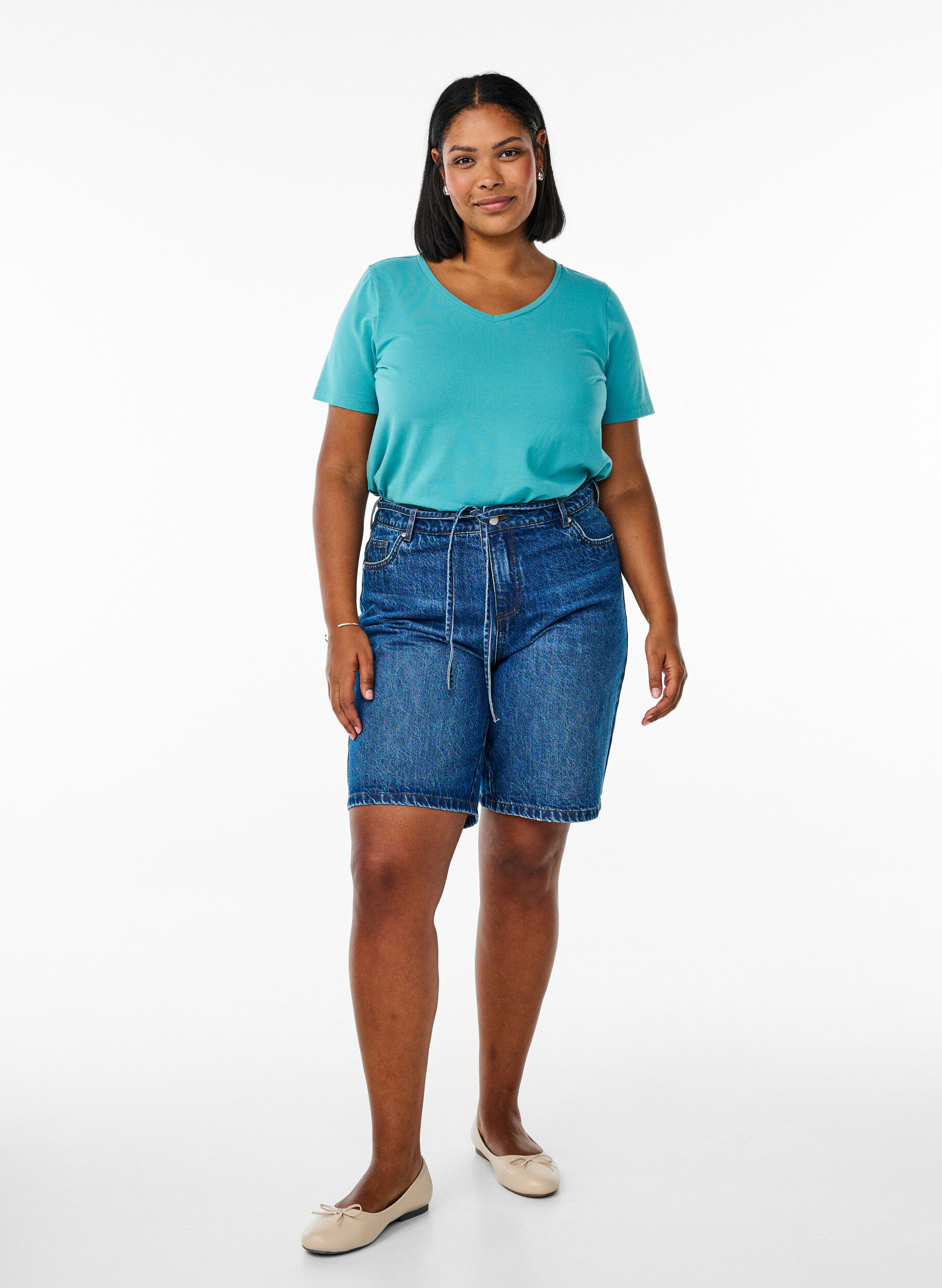 ZizzifashionBasic plain cotton t-shirt, Blue, Model image number 1