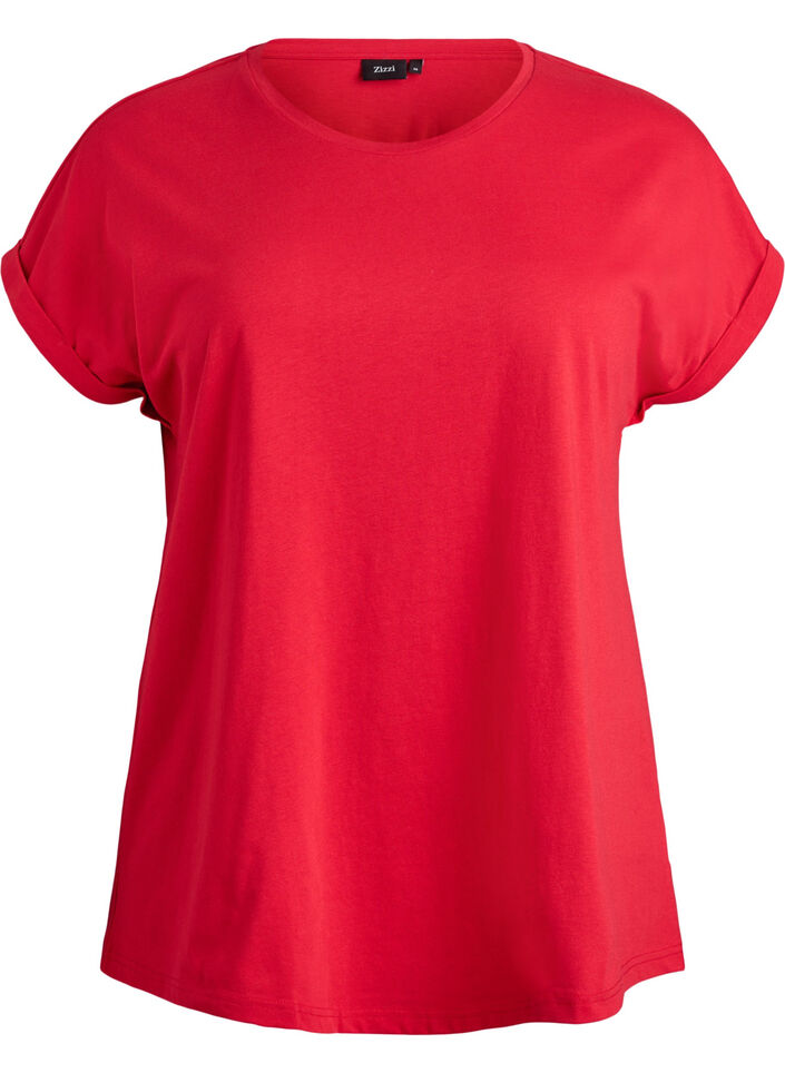 Short sleeved cotton blend t-shirt, Red, Packshot image number 0