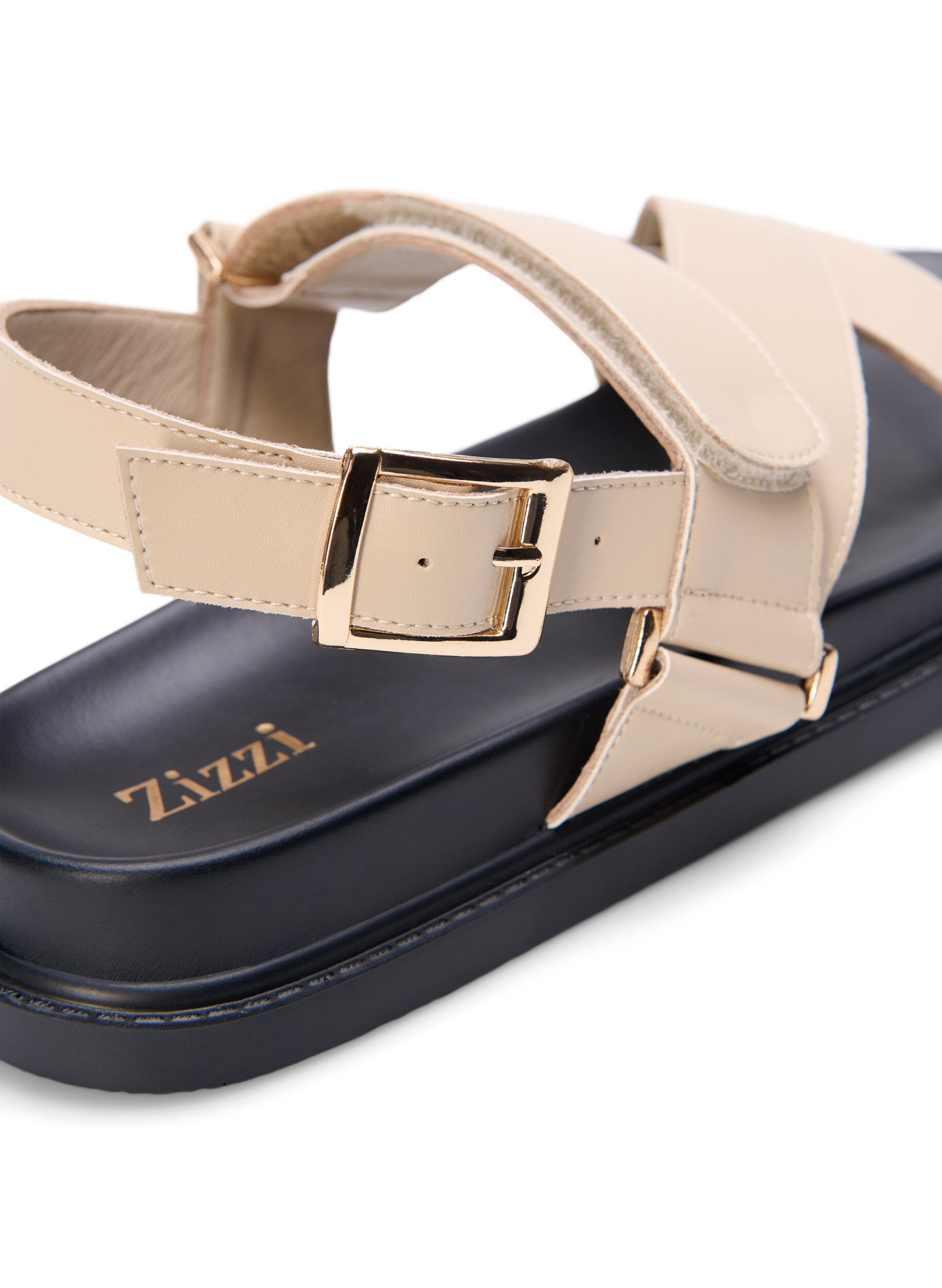 Zizzifashion Wide fit - Leather sandal with adjustable straps, Beige, Packshot image number 4