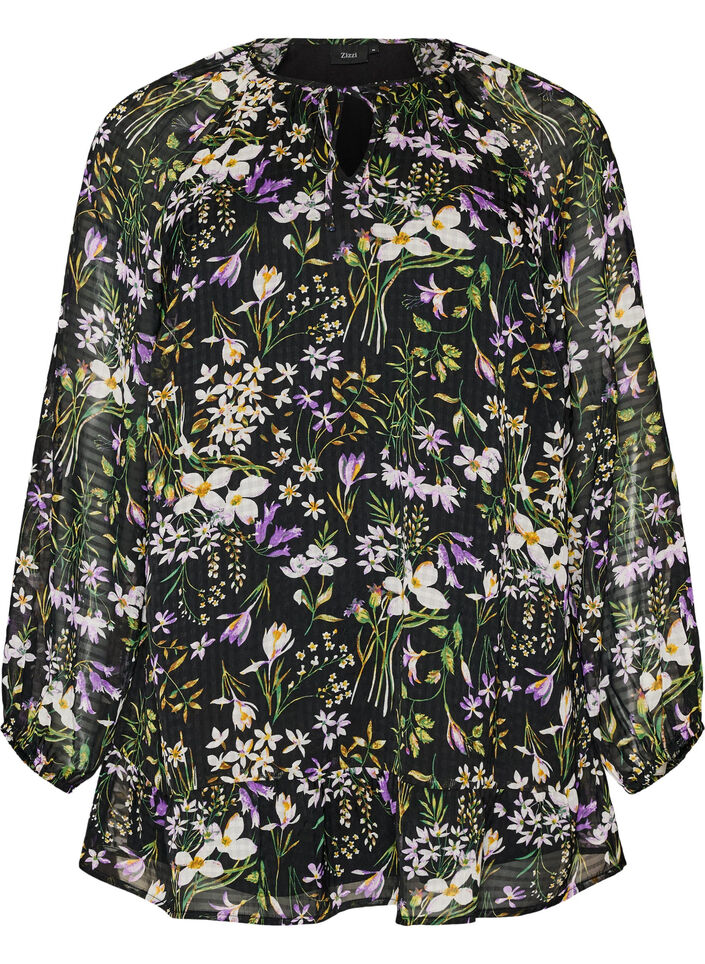 Floral print A-line tunic, Black, Packshot image number 0