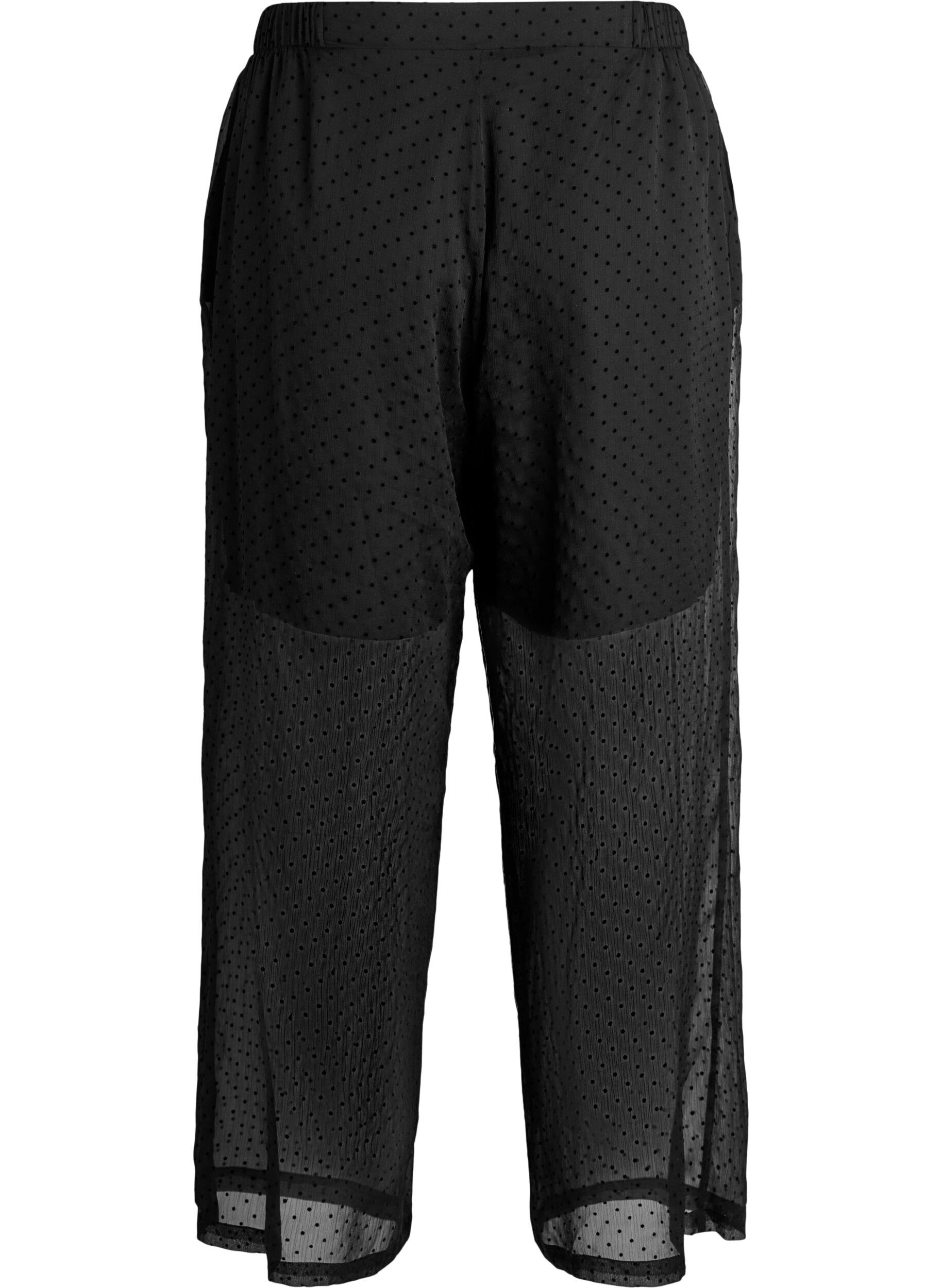 Zizzifashion Loose chiffon trousers with dots, Black, Packshot image number 1