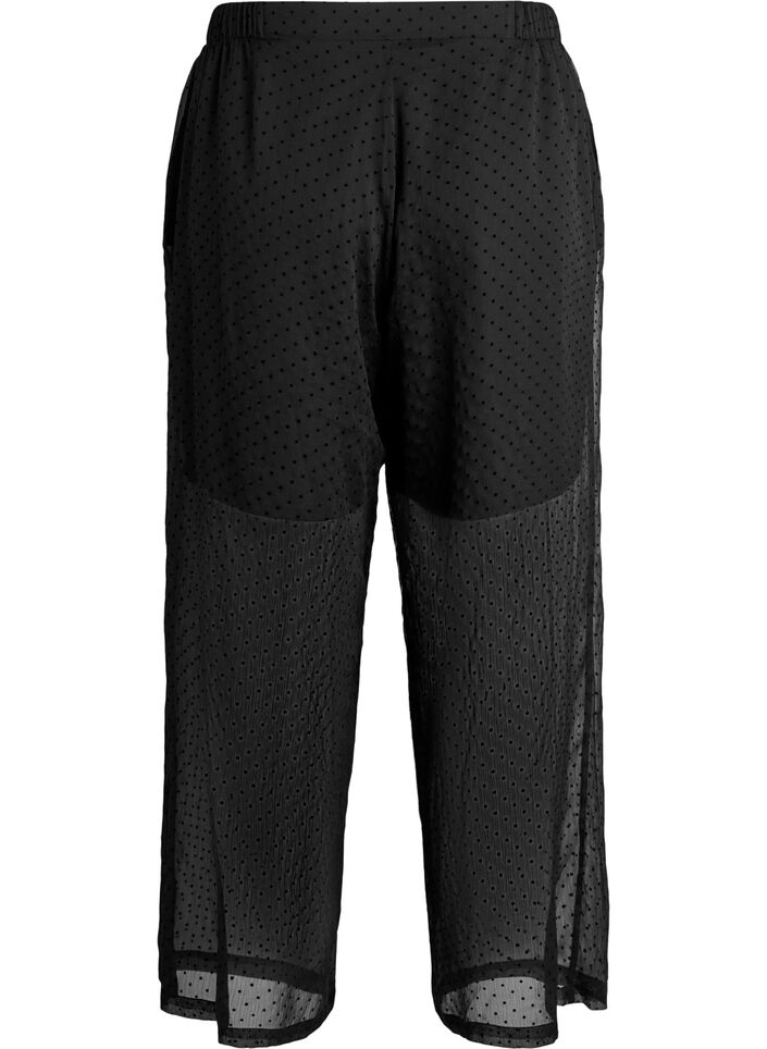 Loose chiffon trousers with dots, Black, Packshot image number 1