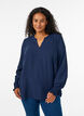 Blouse with smock cuffs and V-neck, Blue, Model image number 0