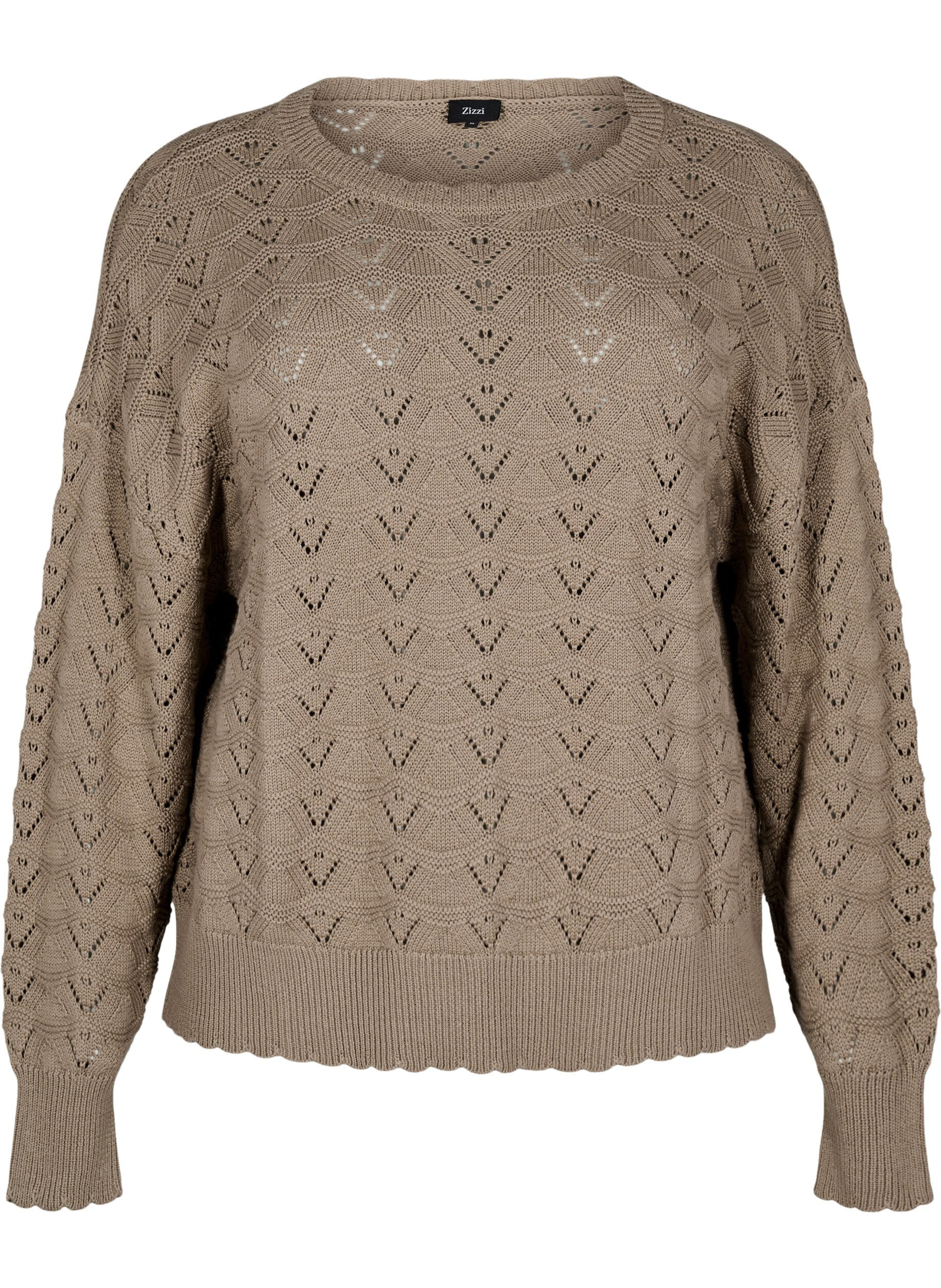 Zizzifashion Long-sleeved knit blouse with an openwork pattern, Desert Taupe, Packshot image number 0