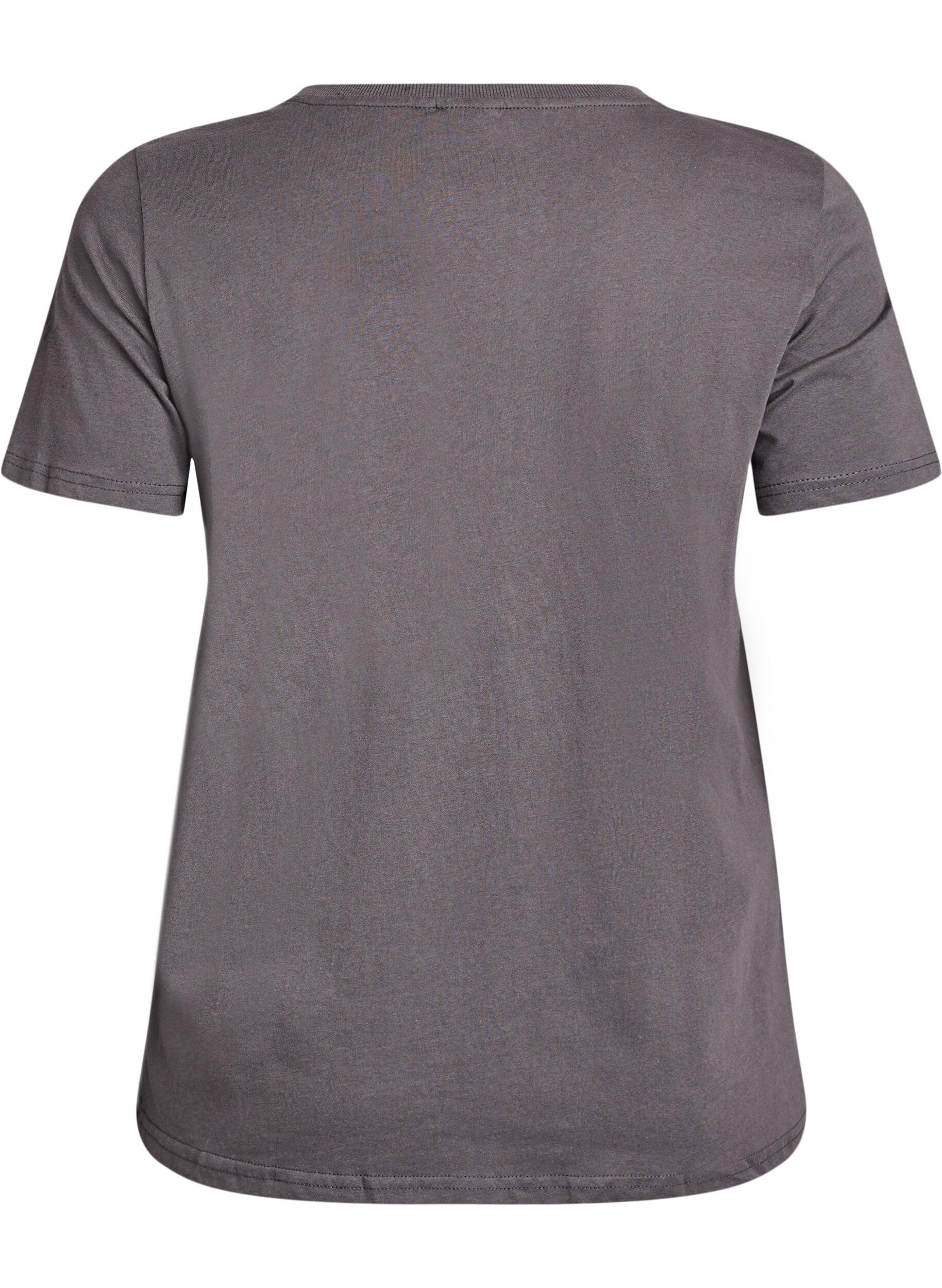 Zizzifashion Cotton t-shirt with front print, Dark Grey, Packshot image number 1
