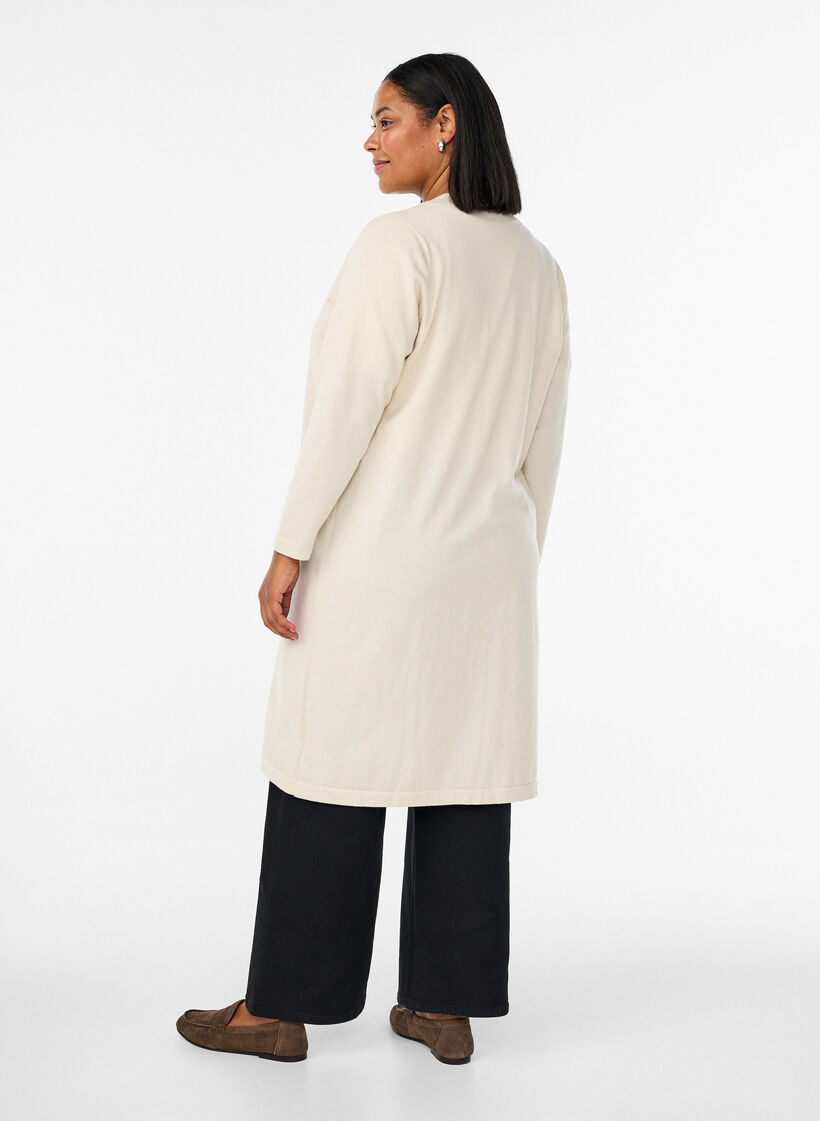 Long, open cardigan with pockets, Beige, Model image number 1