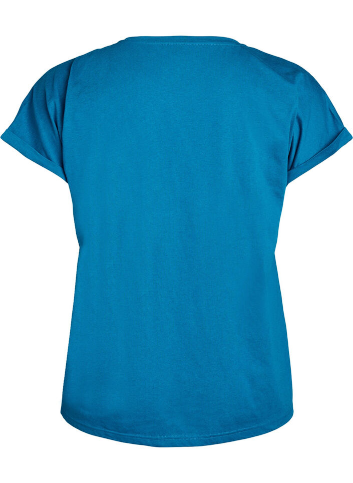 Short sleeved cotton blend t-shirt, Petrol, Packshot image number 1