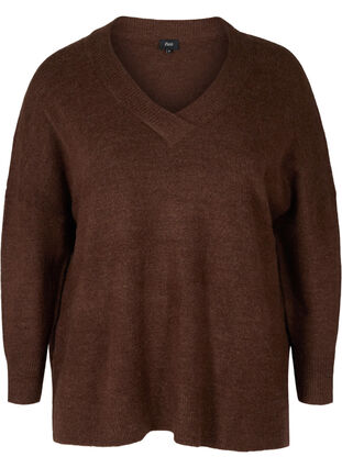 Knit sweater with V-neck and ribbed trims, Rocky Road Mel., Packshot image number 0