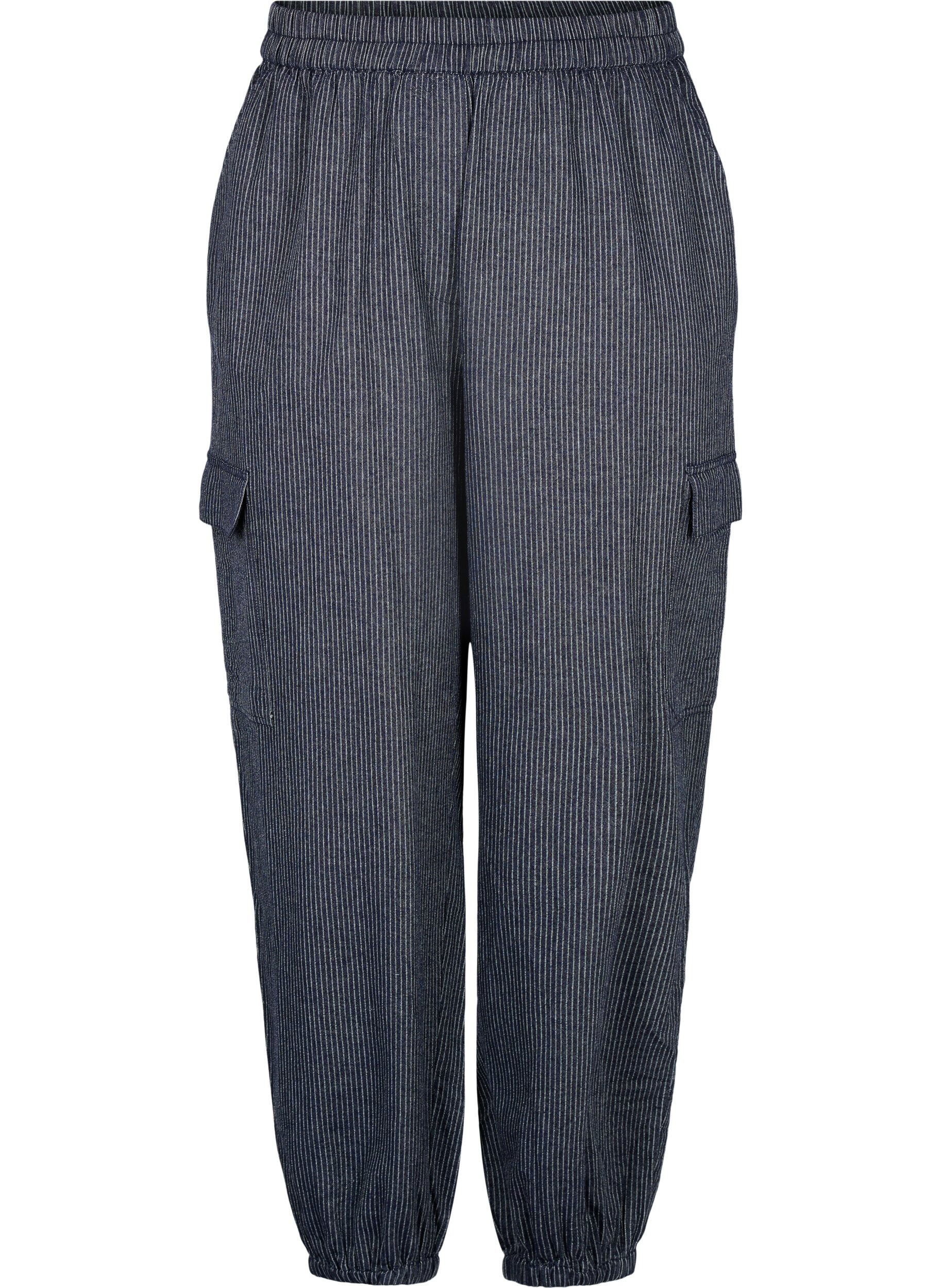 Zizzifashion Pinstriped cotton cargo pants, Dark Blue Stripe, Packshot image number 0