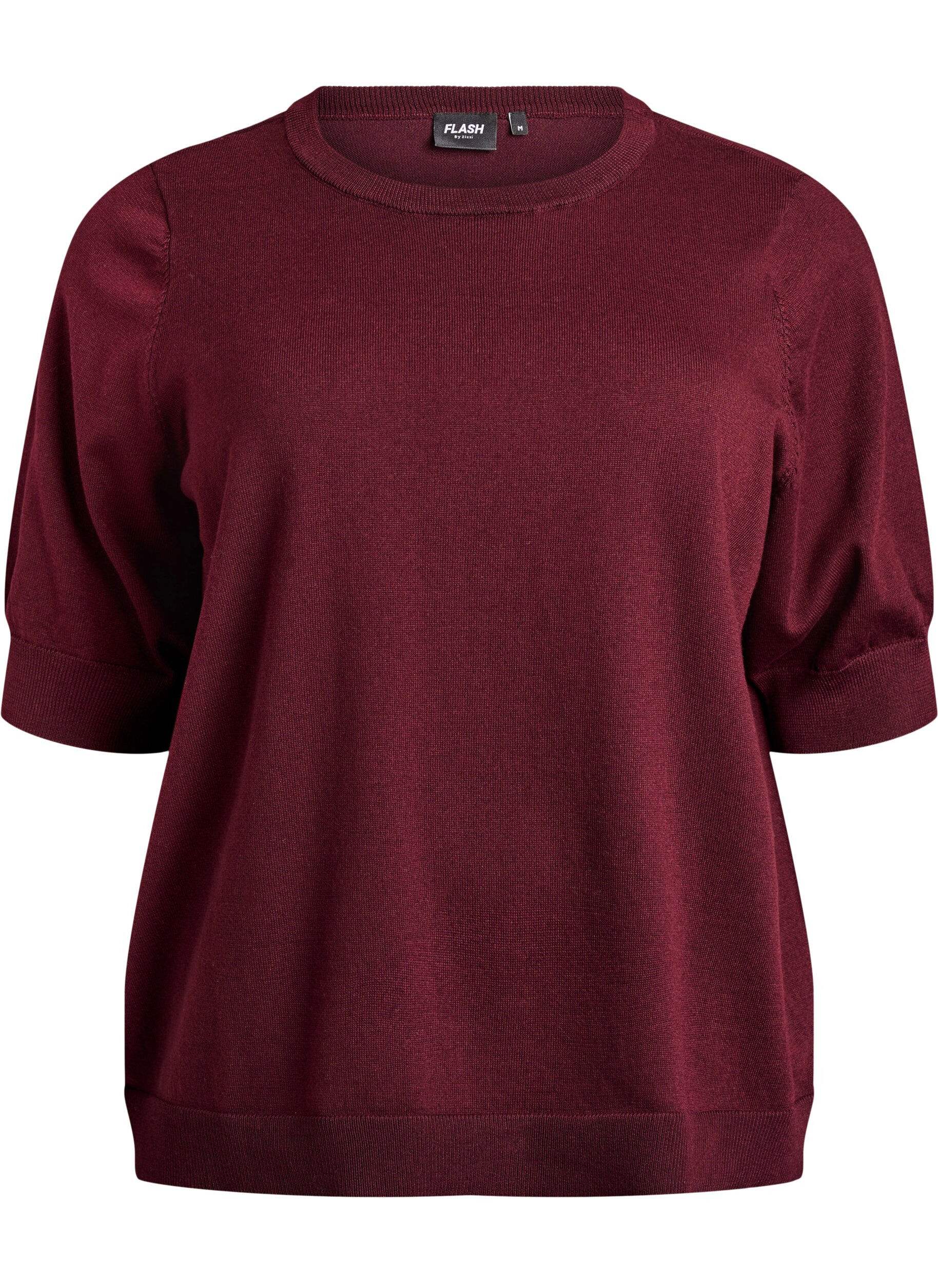 ZizzifashionFine-knit blouse with short sleeves, Red, Packshot image number 0