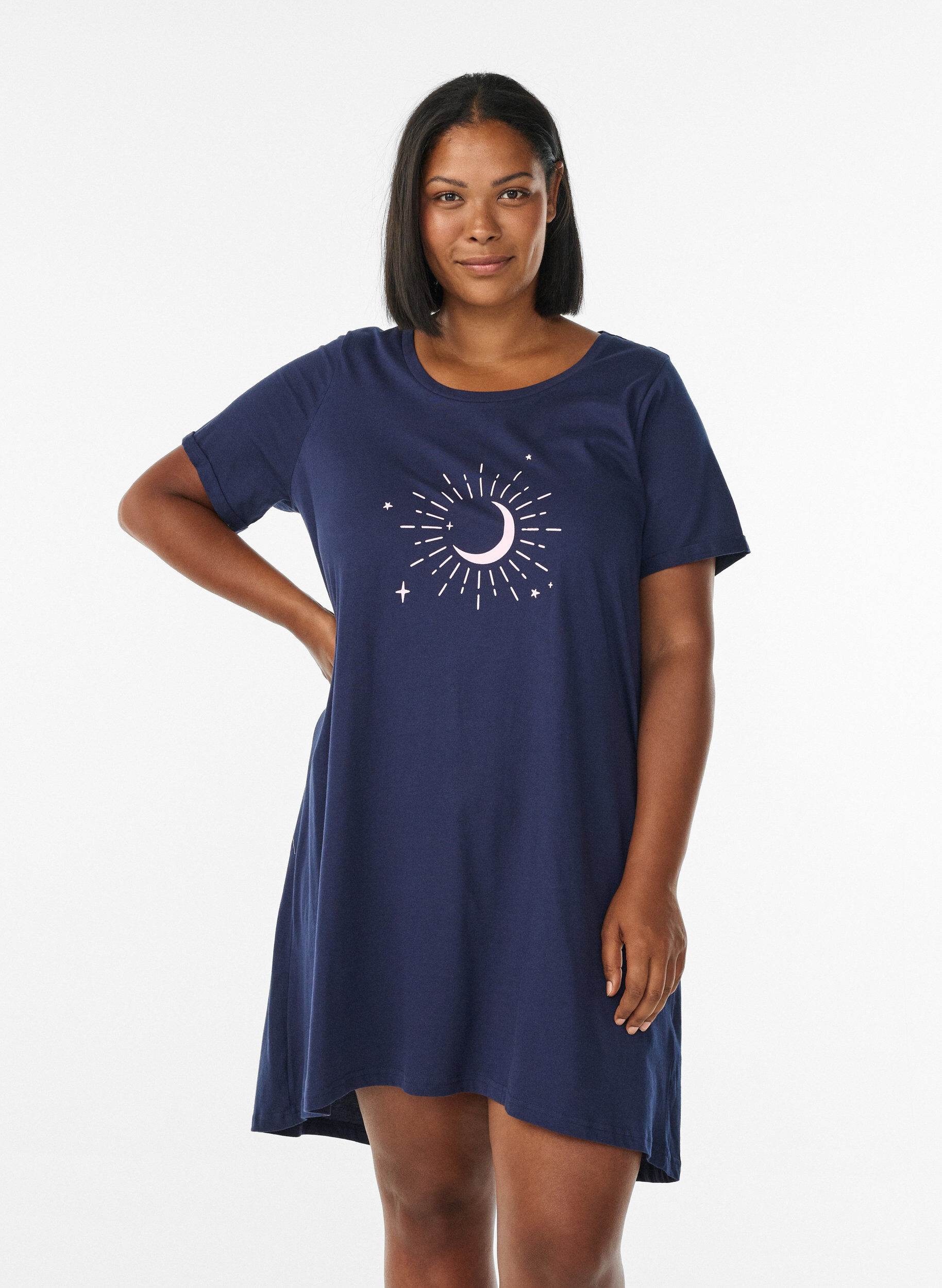 Short-sleeved nightgown in organic cotton, Blue, Model