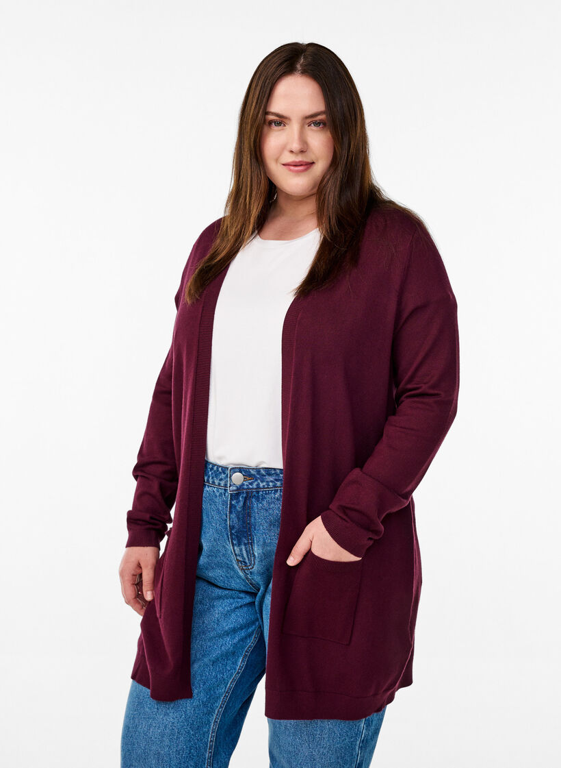 Long knitted cardigan in a viscose blend, Red, Model image number 0