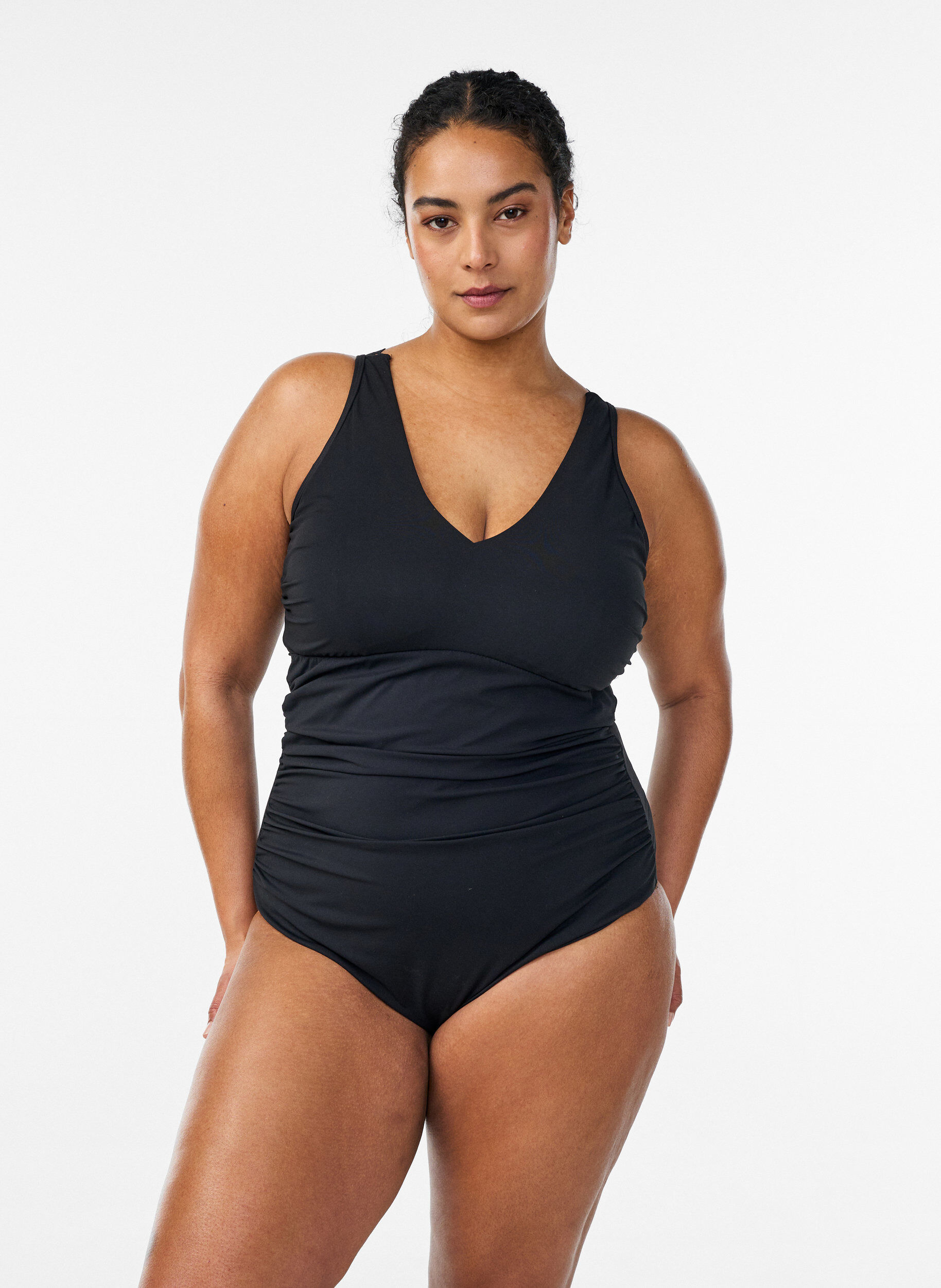 Swimsuit with padded top and cut-out back detail, Black, Model