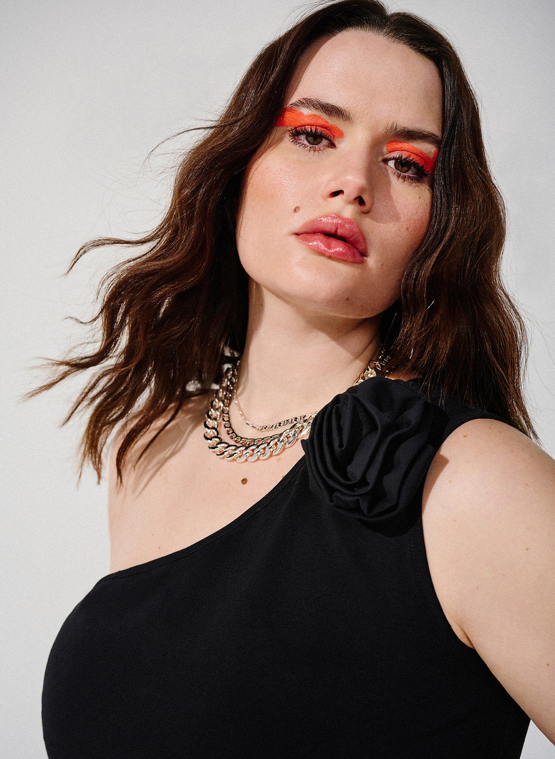 Zizzifashion One-shoulder top with rose, Black, Image image number 0