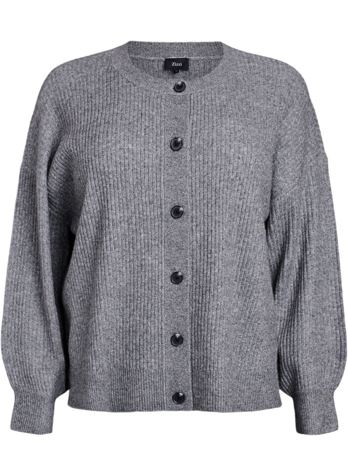 Rib knit cardigan with buttons, Grey, Packshot image number 0