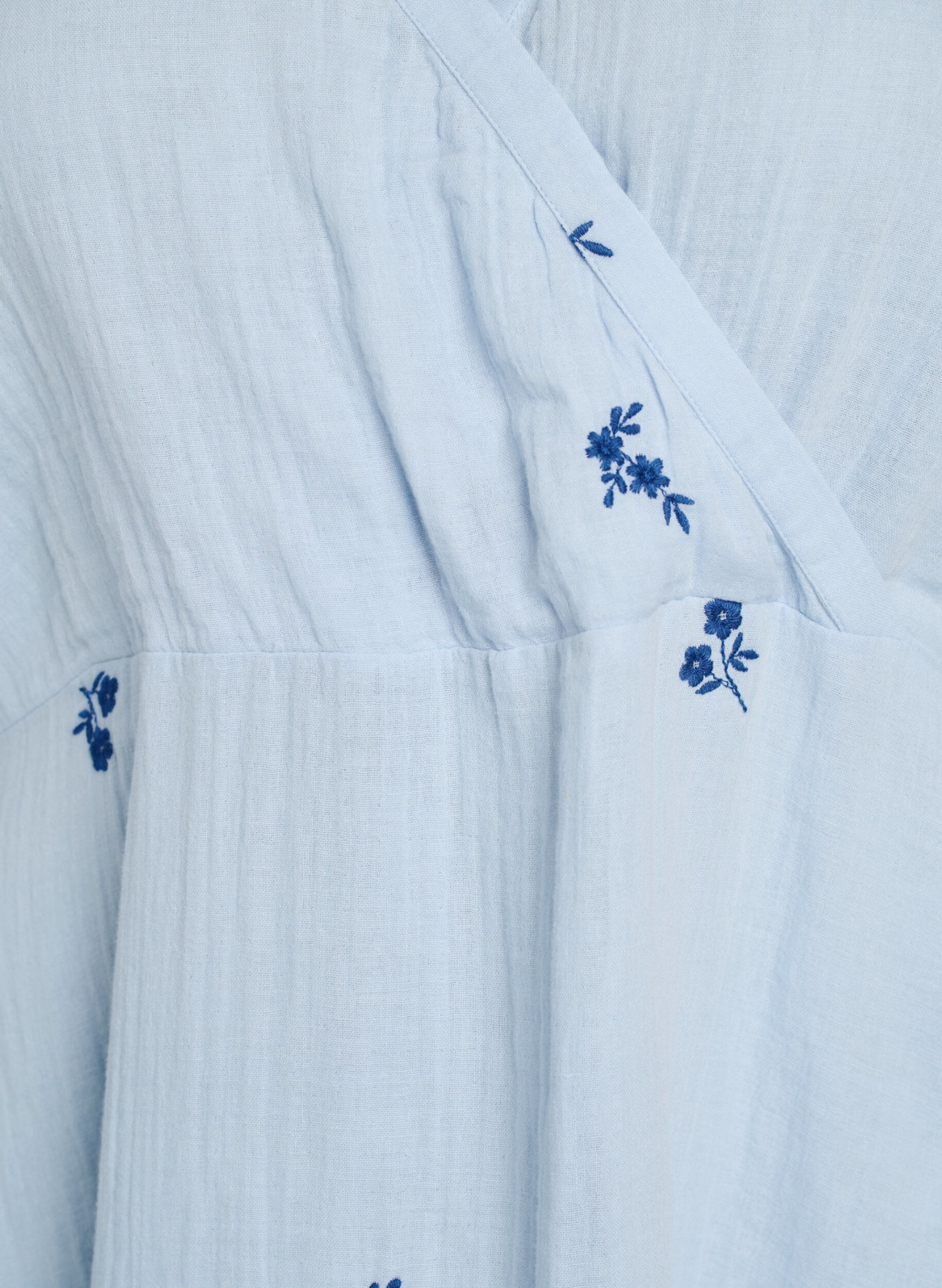 Zizzifashion Short cotton muslin dress with embroidered details, Light Blue, Packshot image number 2