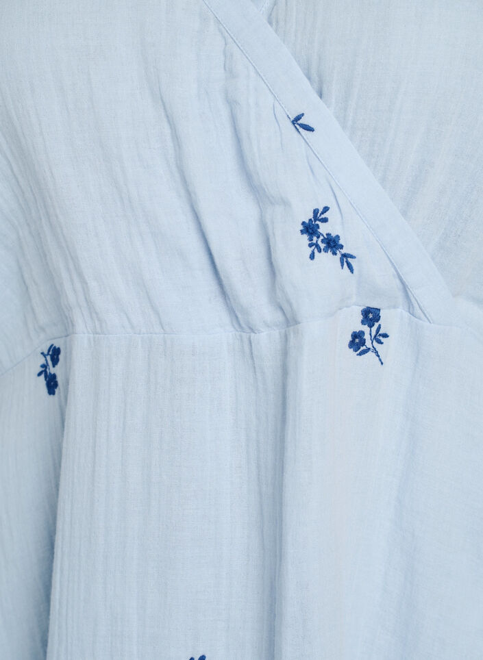 Short cotton muslin dress with embroidered details, Light Blue, Packshot image number 2