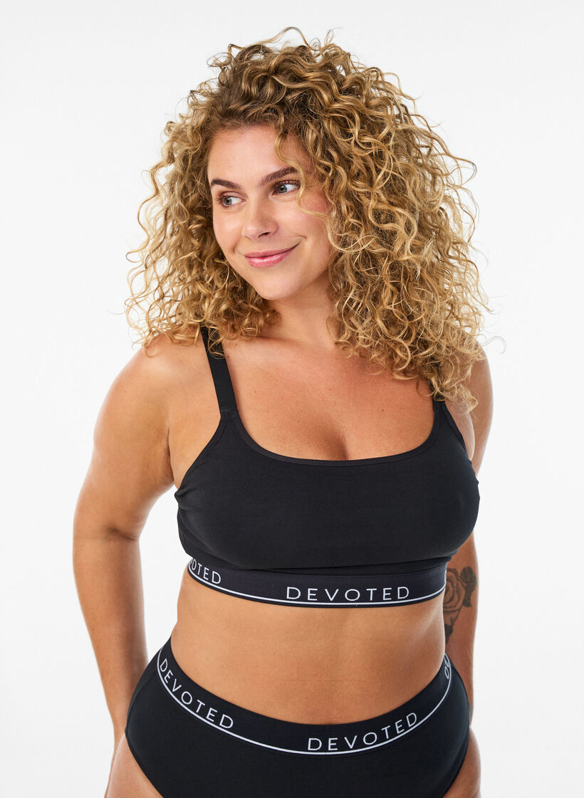 Cotton bra top with adjustable straps, Black, Model image number 0