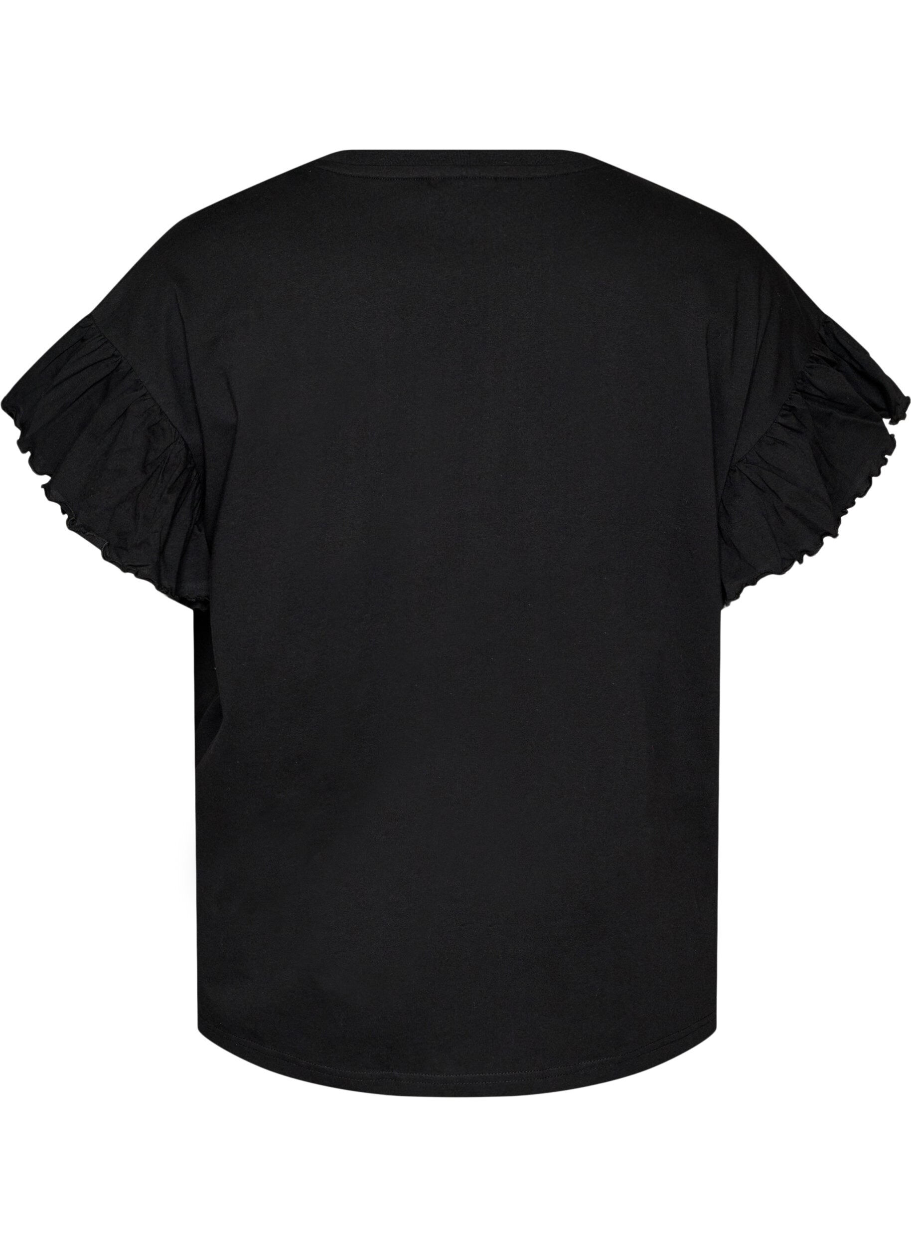 Zizzifashion Organic cotton T-shirt with ruffle sleeves, Black, Packshot image number 1