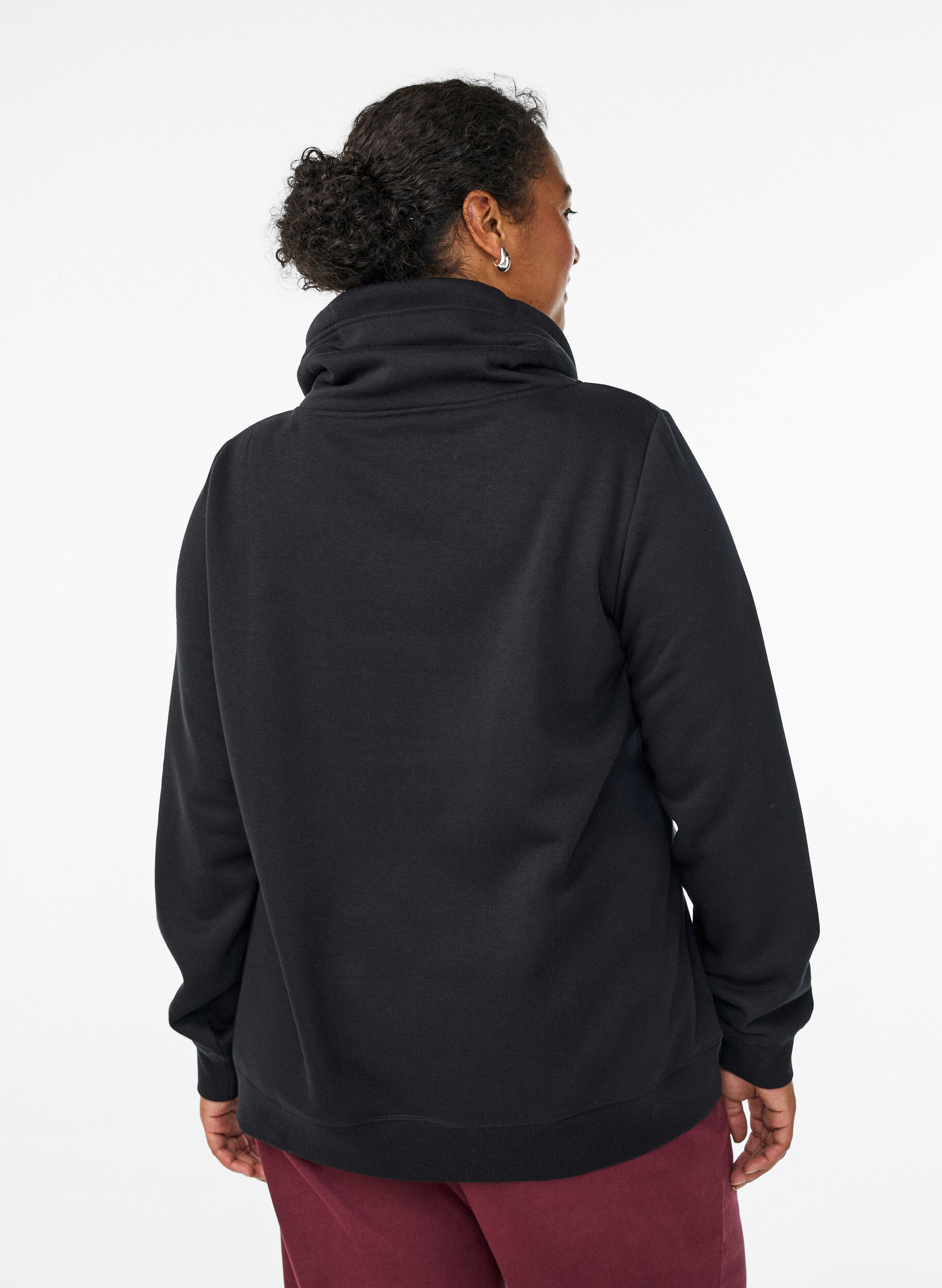 Zizzifashion Sweatshirt with high collar and pockets, Black, Model image number 2