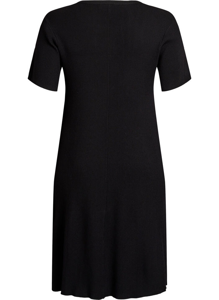 Ribbed dress with decorative buttons and short sleeves, Black, Packshot