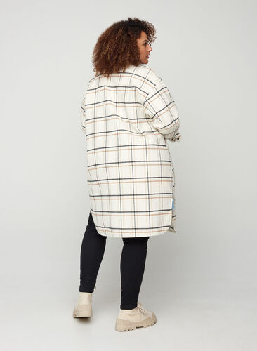 Long checkered shirt jacket, Snow White CHECK, Model image number 1