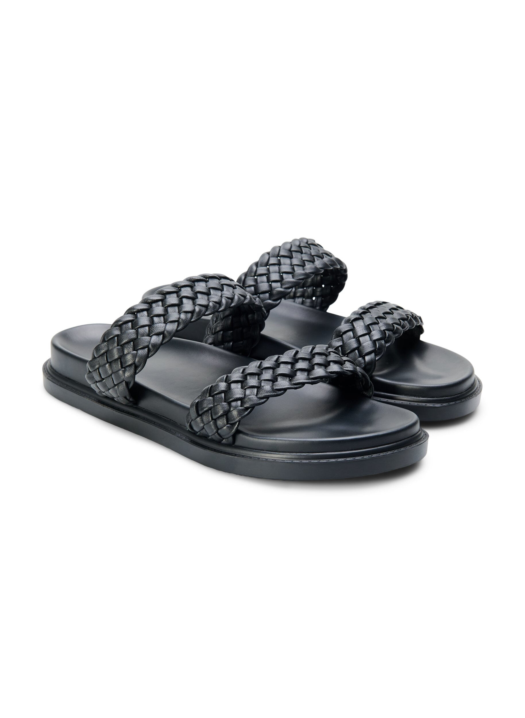 Zizzifashion Wide fit sandal in leather, Black, Packshot image number 1