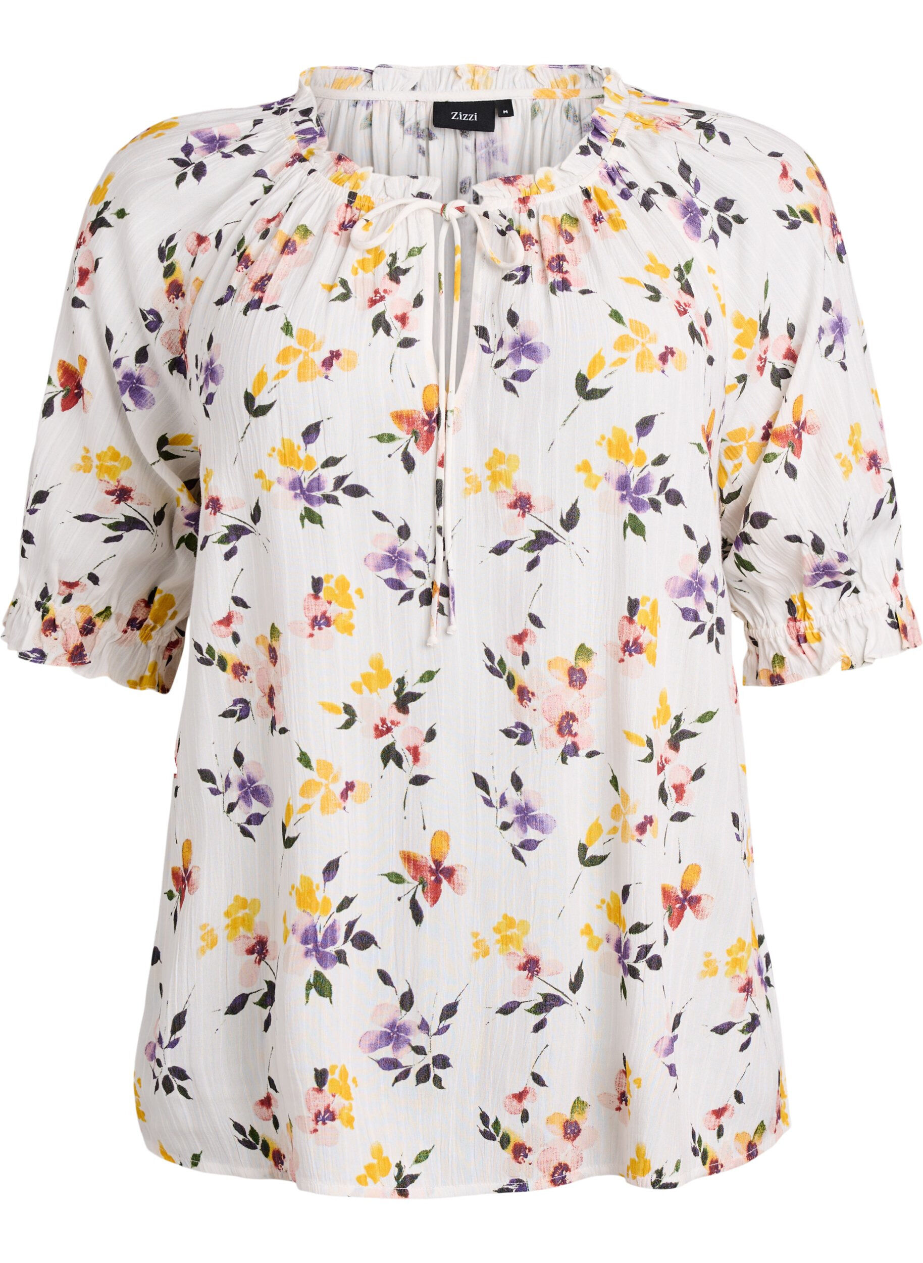 Floral viscose blouse with half-length sleeves