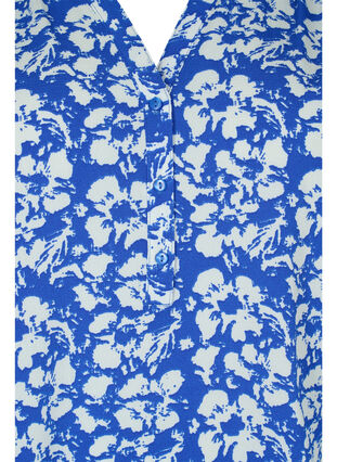 Long-sleeved blouse with floral print and v-neck, Blue White Flower, Packshot image number 2