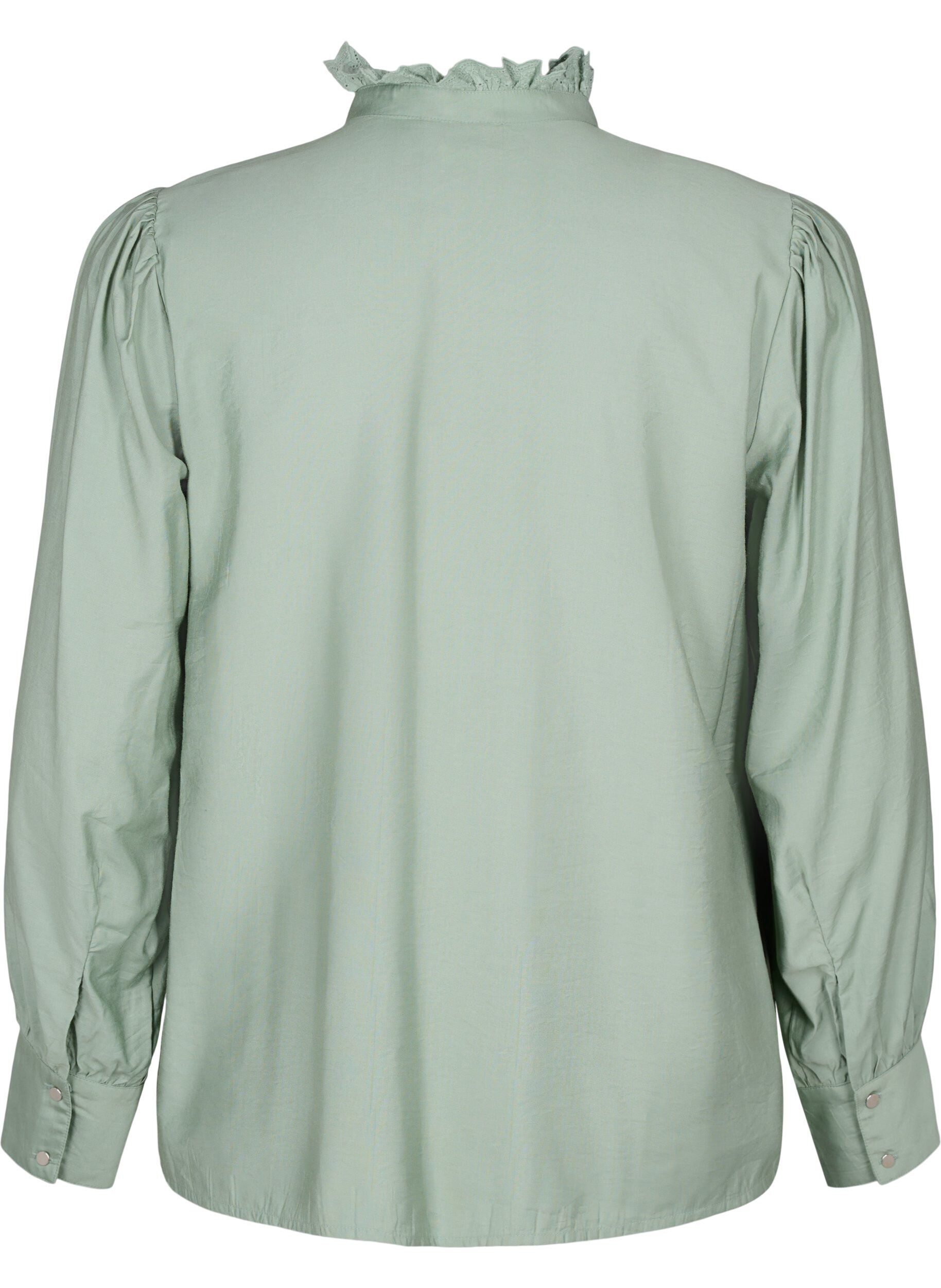 Zizzifashion Viscose shirt blouse with ruffles, Green Bay, Packshot image number 1