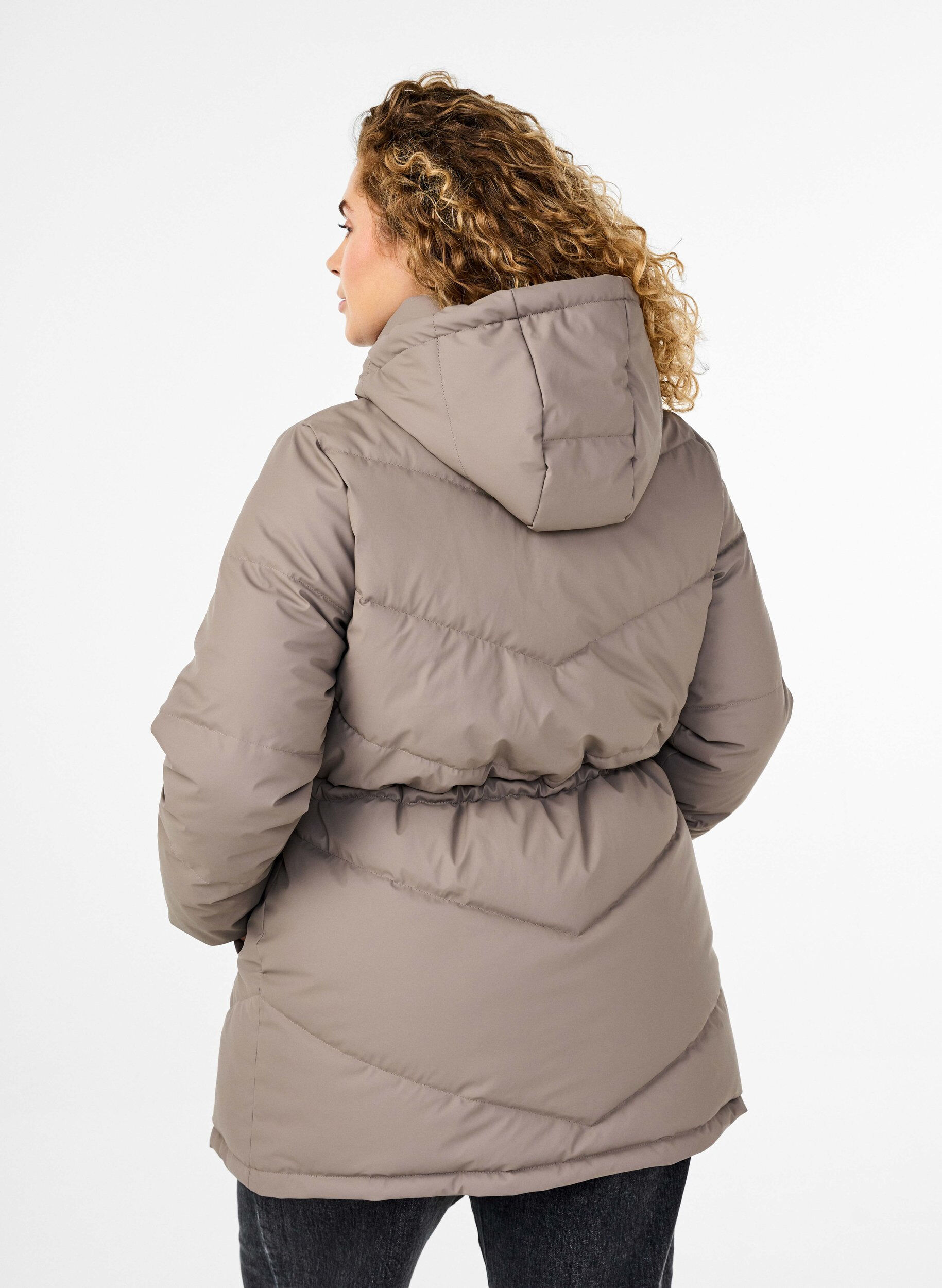 Zizzifashion Water-repellent puffer jacket with hood, Beige, Model image number 2