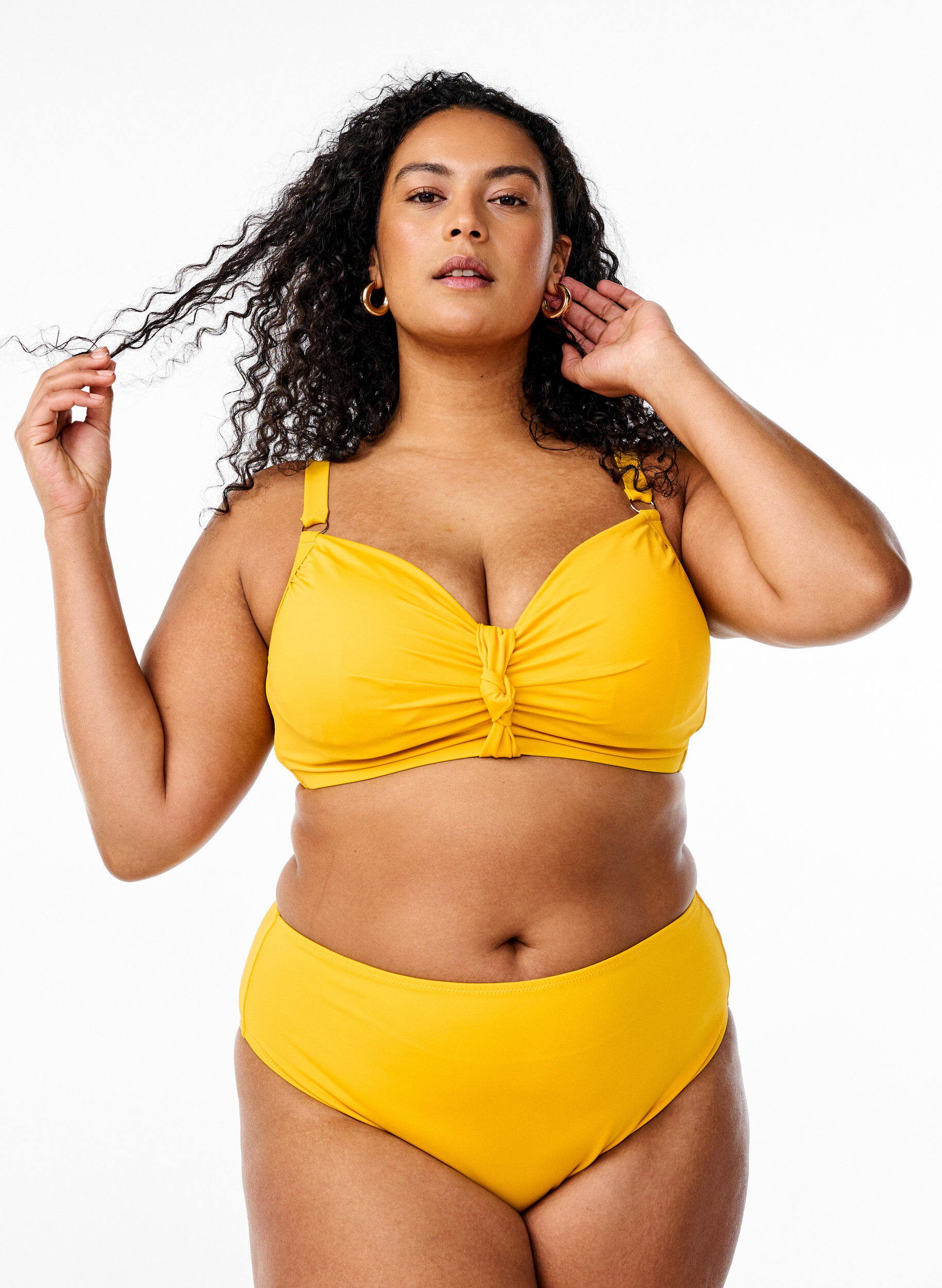 Brazilian bikini briefs with a regular waist, Yellow, Model