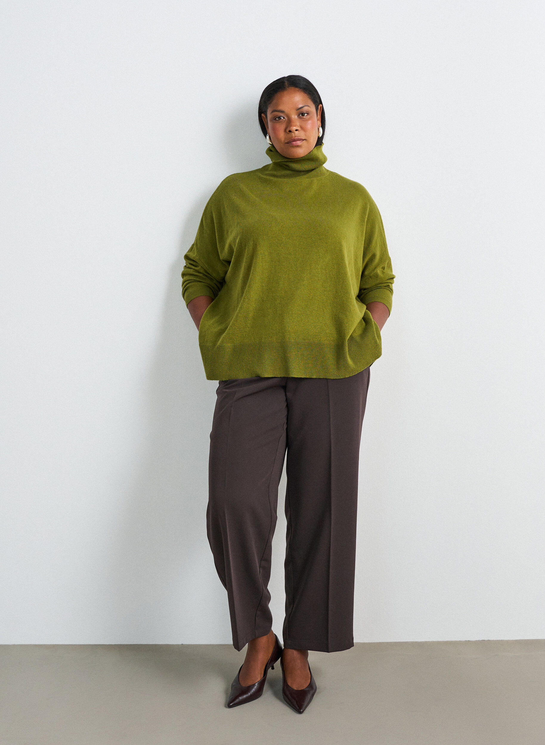 ZizzifashionTurtleneck jumper with a loose fit, Green, Model image number 1