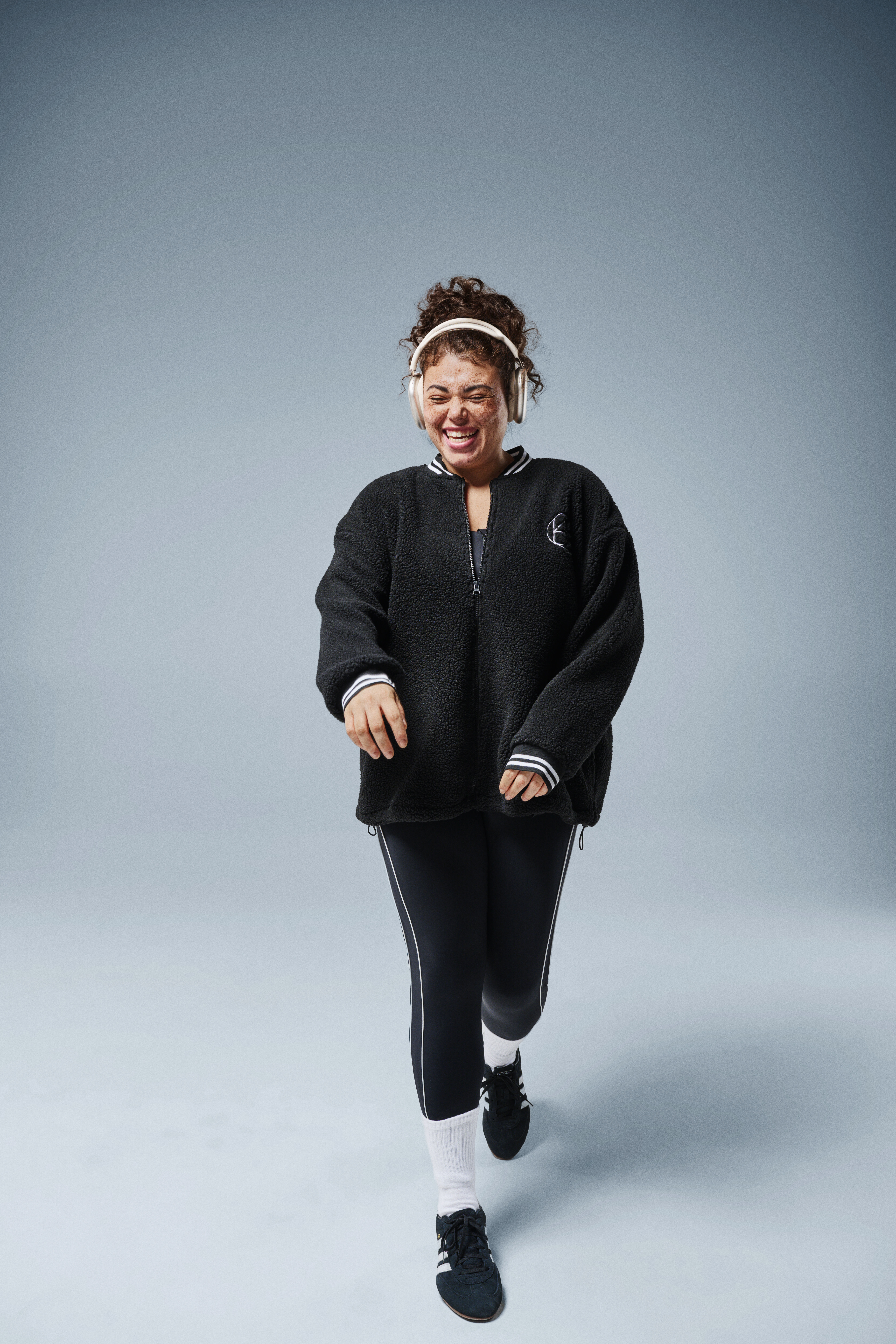 Zizzifashion Teddy fleece jacket with striped details, , Model