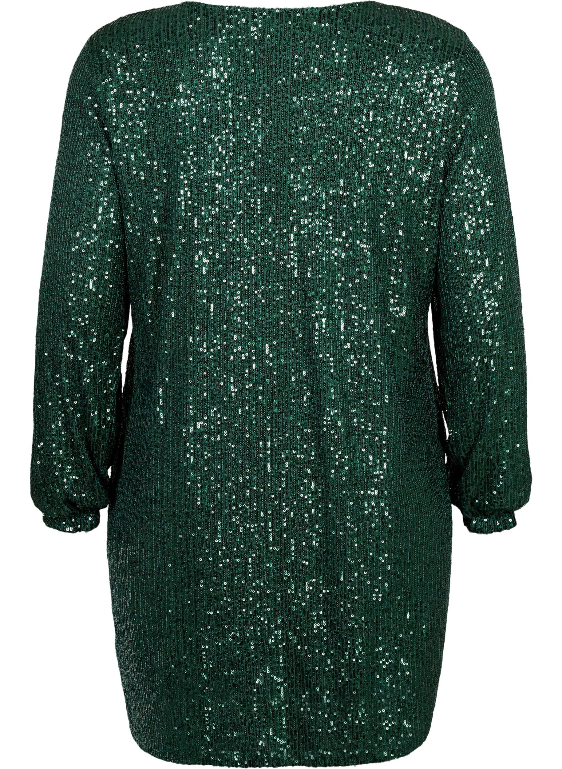 Zizzifashion Short sequin dress with long sleeves, Scarab, Packshot image number 1