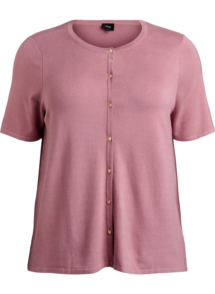 Short-sleeved knit cardigan in viscose, Rose, Packshot image number 0