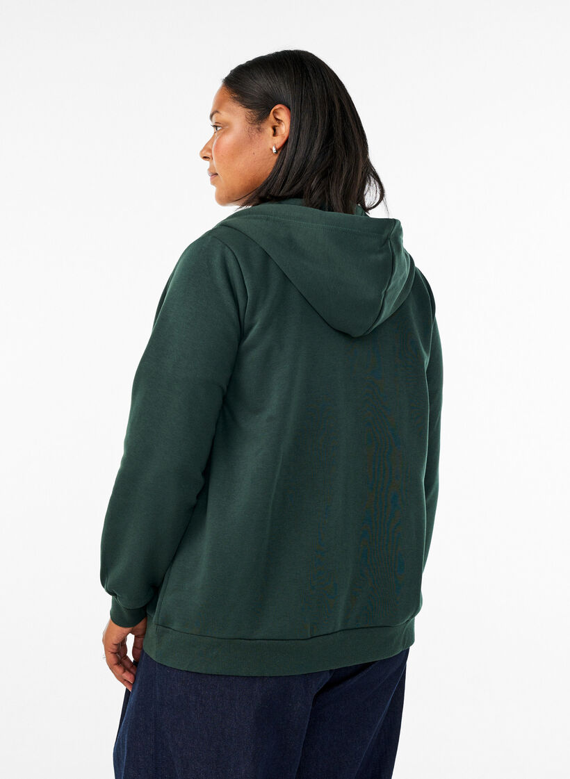 Hooded sweatshirt with a zip and pockets, Green, Model image number 2