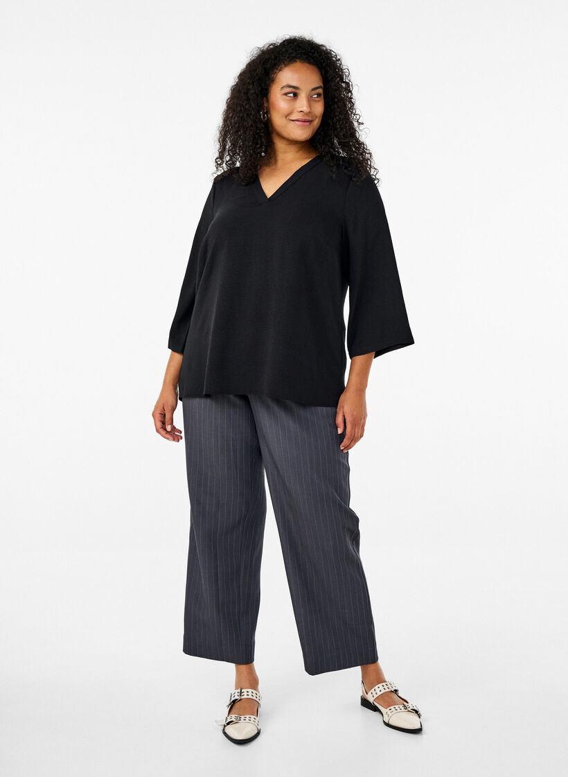 Blouse with 3/4 sleeves, Black, Model image number 1