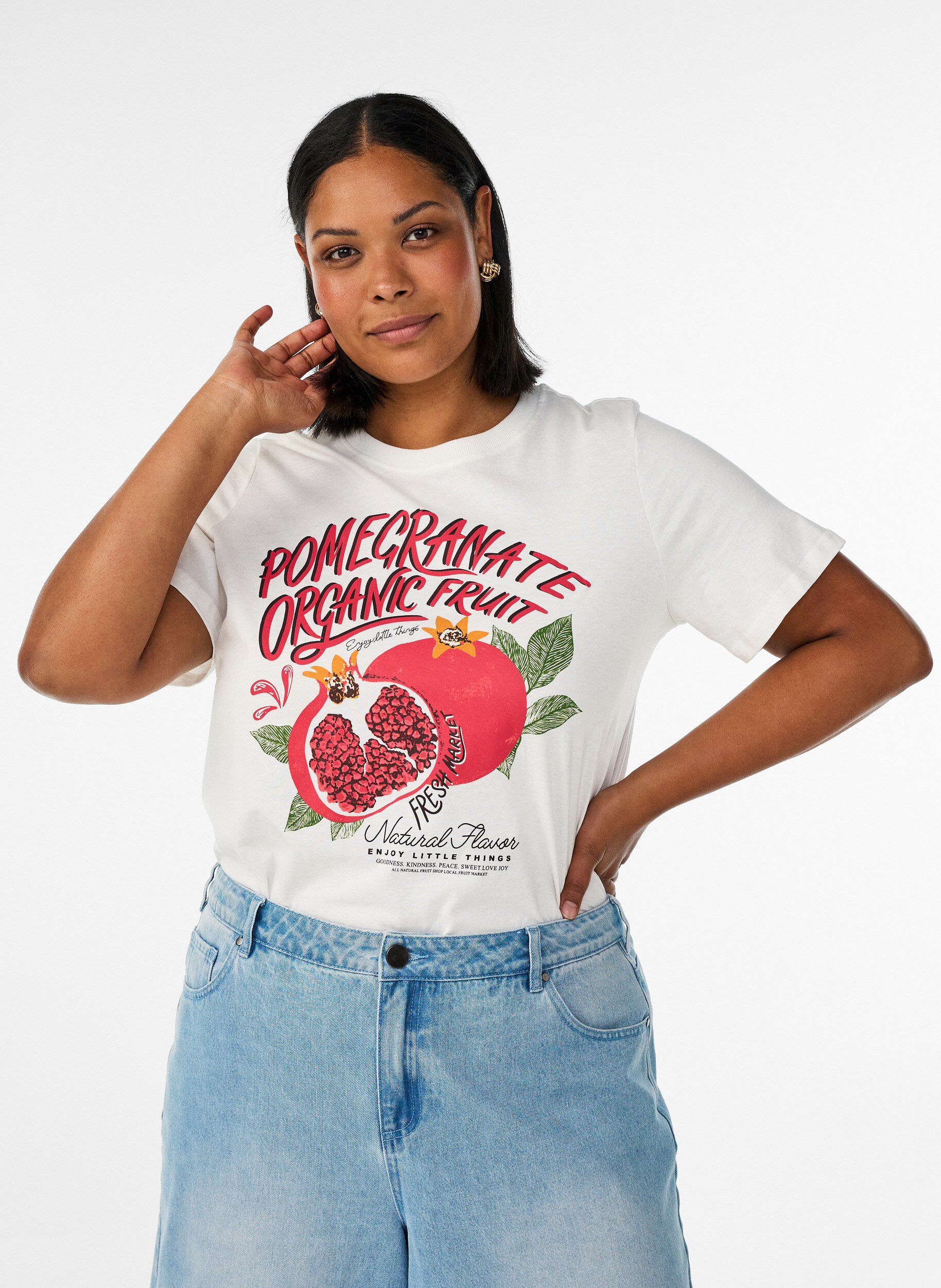 Cotton T-shirt with print, White, Model