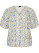 Short-sleeved cotton shirt with a V-neck, Blue, Packshot image number 0