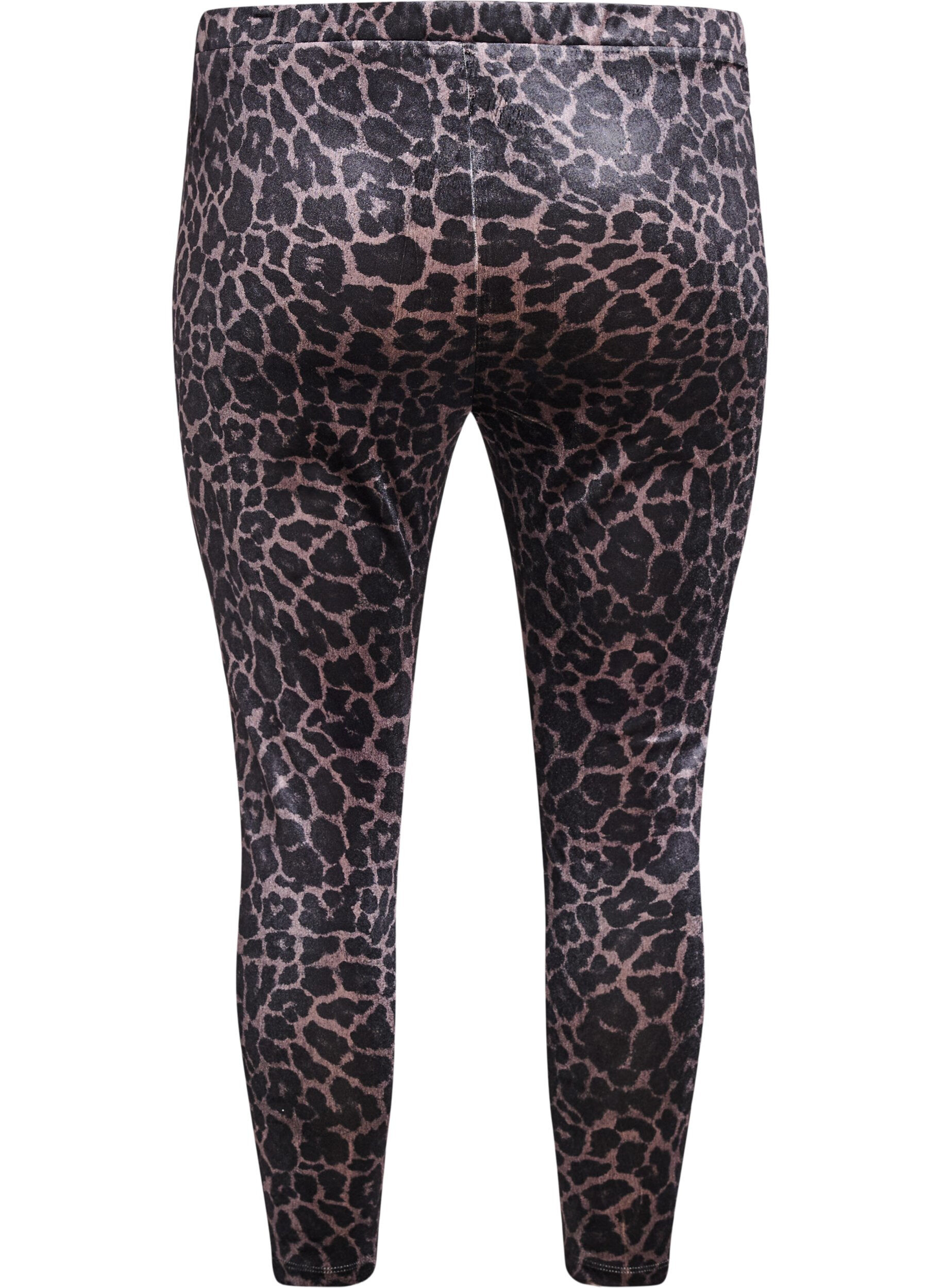 Zizzifashion Velour leggings with leopard pattern, Brown, Packshot image number 1