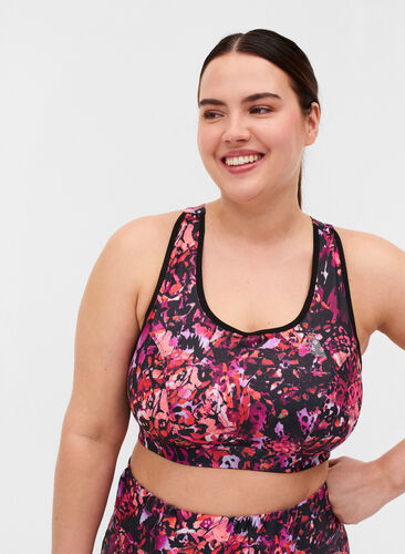 Printed sports top with cross back, Multi Pink, Model image number 0
