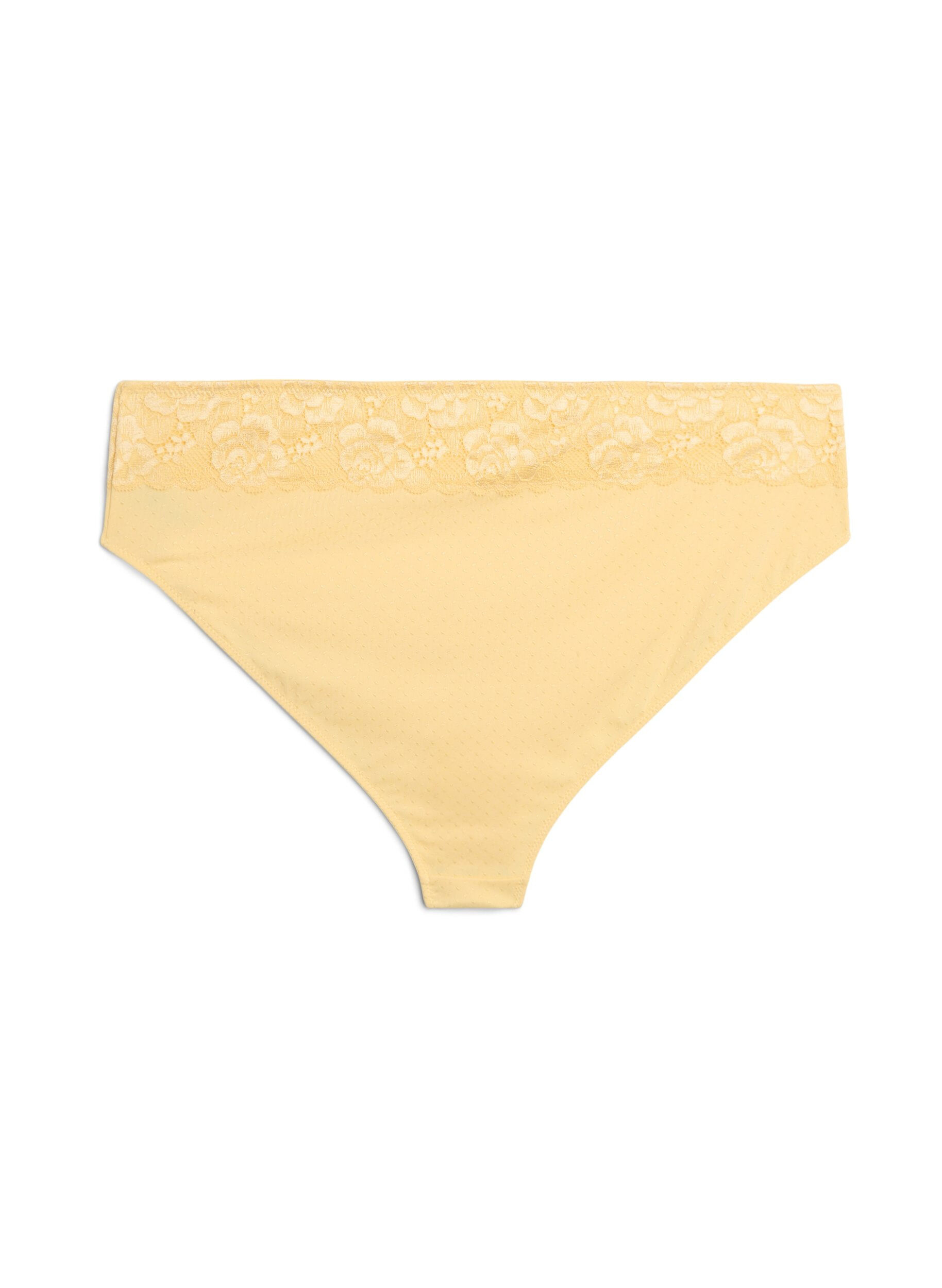 Zizzifashion Tai briefs with dobby texture and lace trim, Yellow, Packshot image number 1