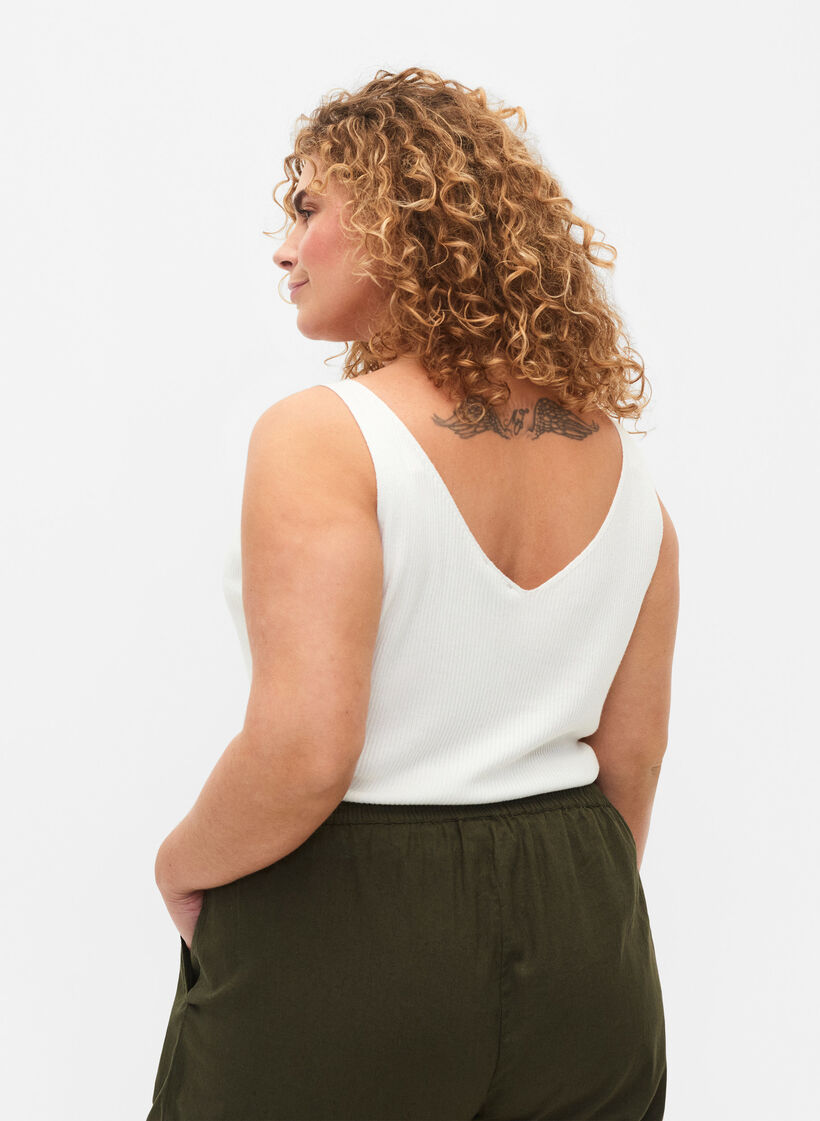 Knitted top with v-neckline, Cloud Dancer, Model image number 1