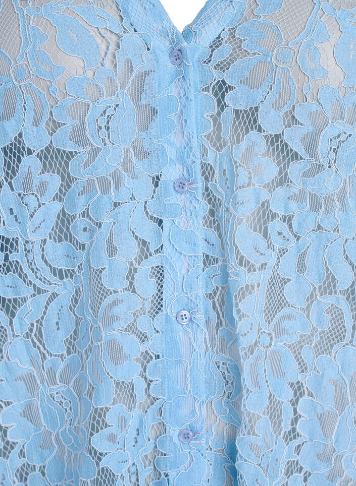 Short-sleeved lace blouse with V-neck, Blue, Packshot image number 2
