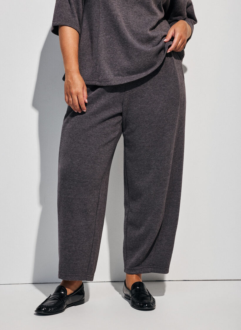 Jersey trousers with a barrel fit and high waist, Dark Grey, Model image number 2